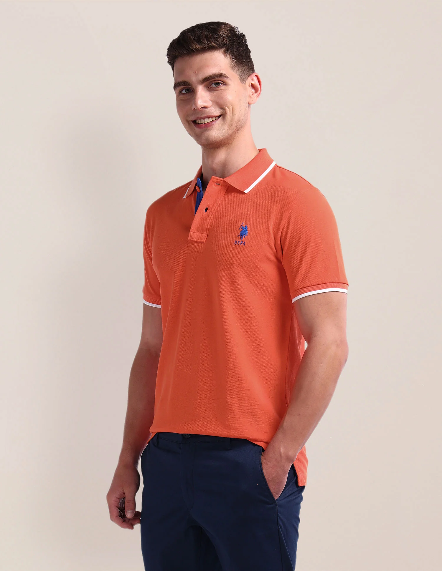 Tipped Collar Cotton Polo Shirt