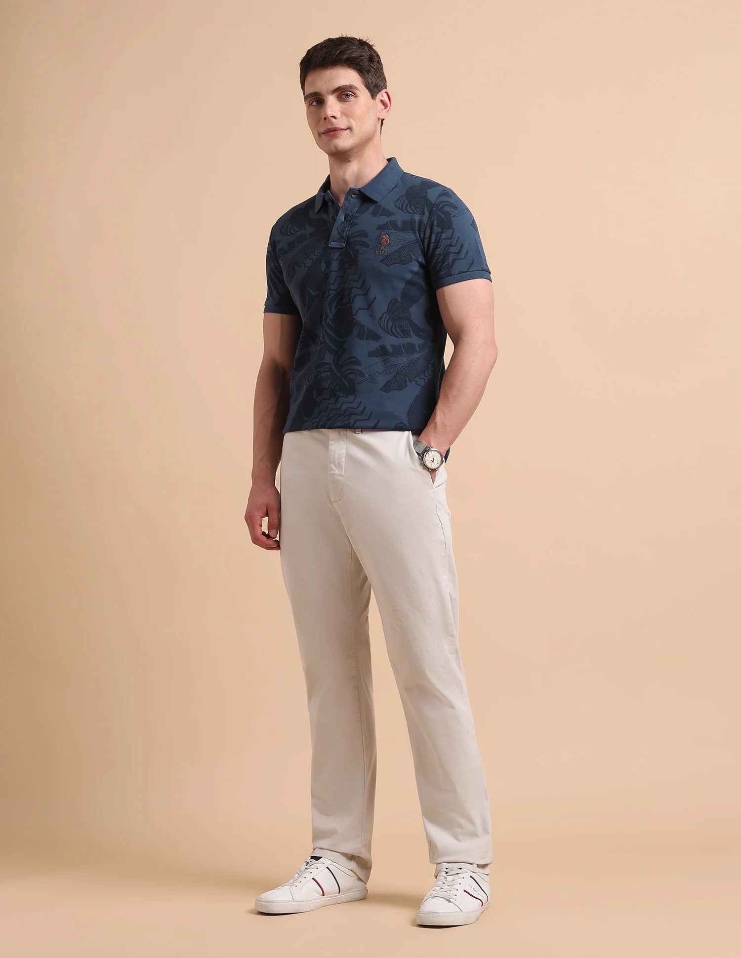 Tropical Printed Pure Cotton Polo Shirt - Image 3
