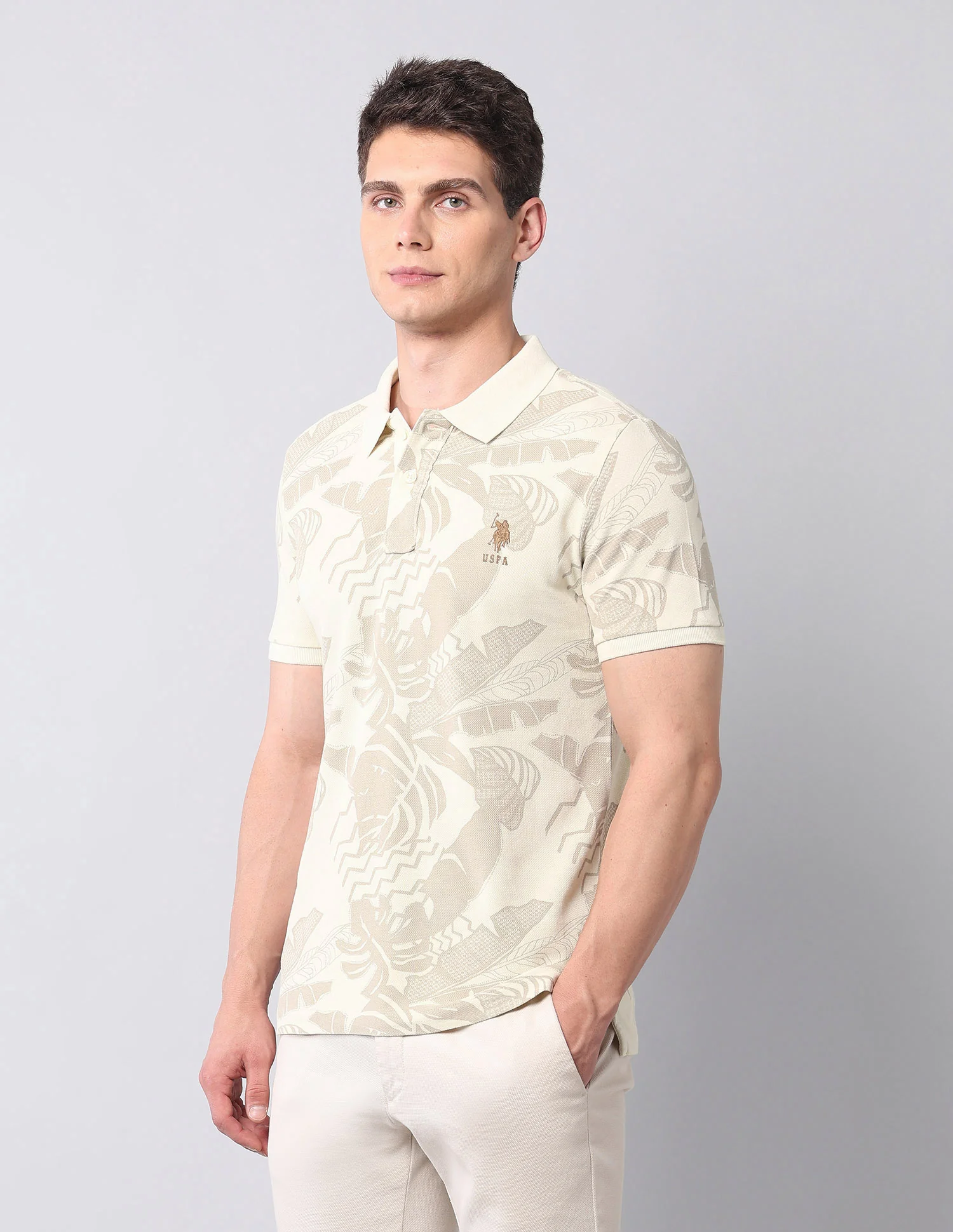 Tropical Printed Pure Cotton Polo Shirt - Image 4