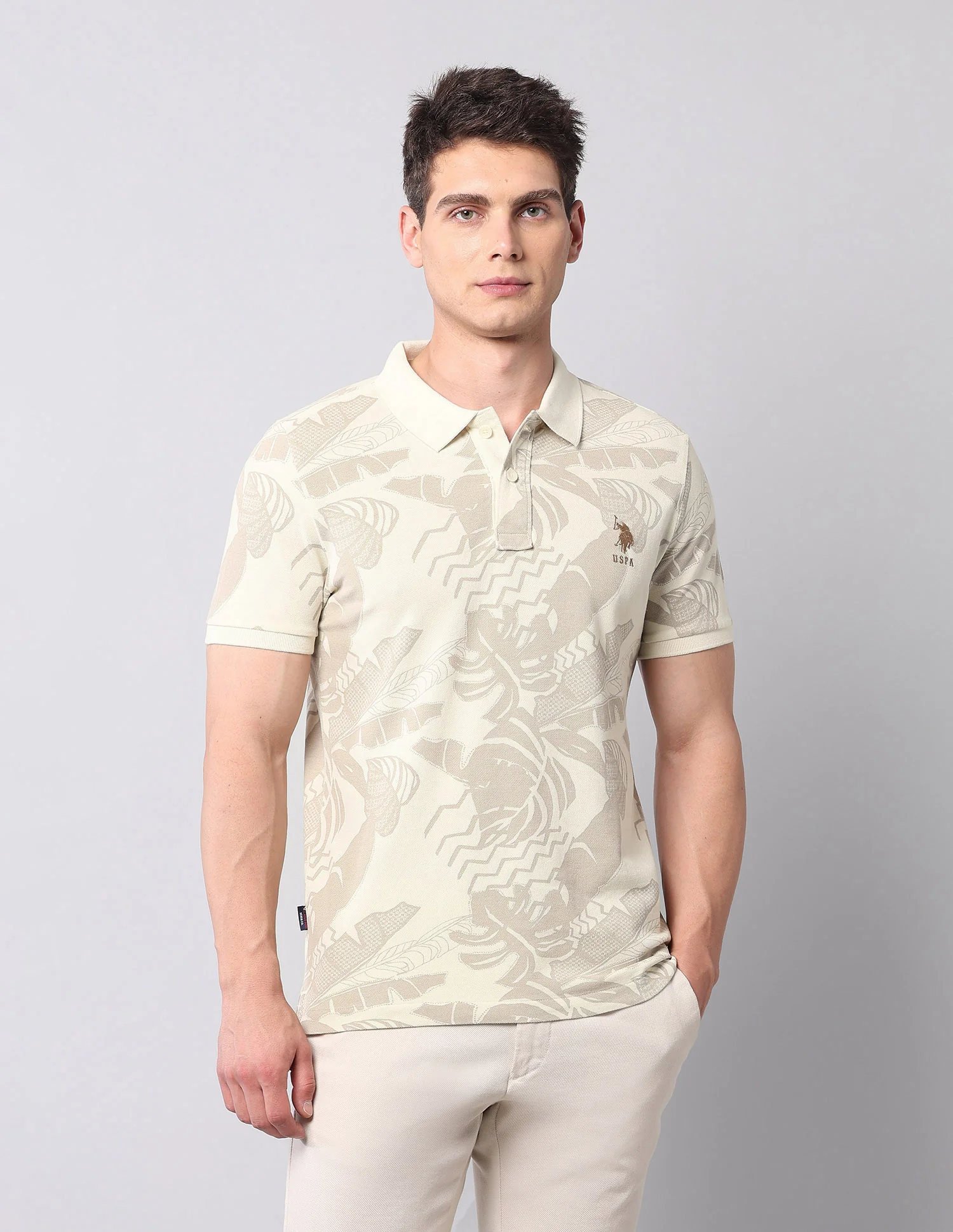 Tropical Printed Pure Cotton Polo Shirt - Image 6