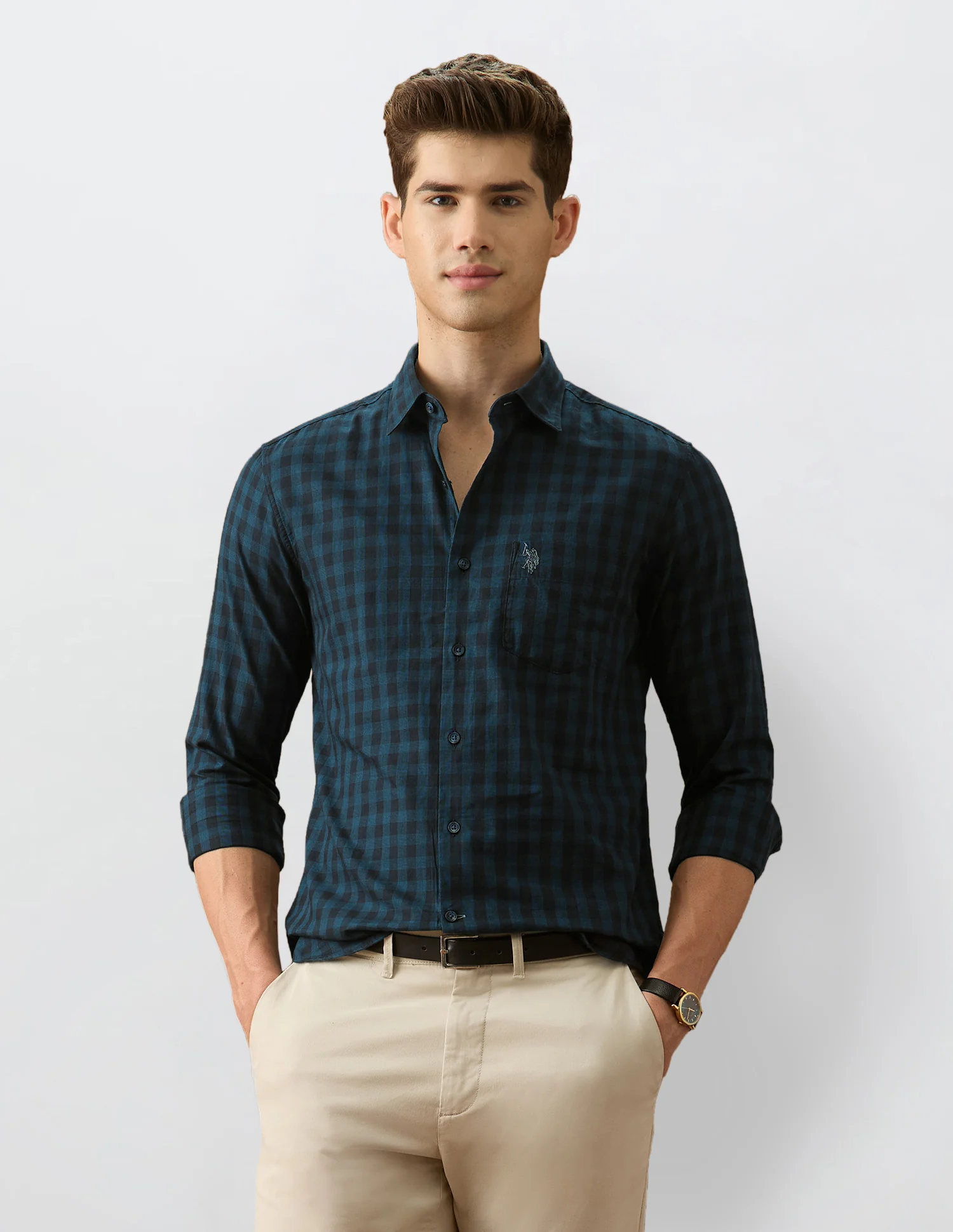 Twill Gingham Checked Shirt
