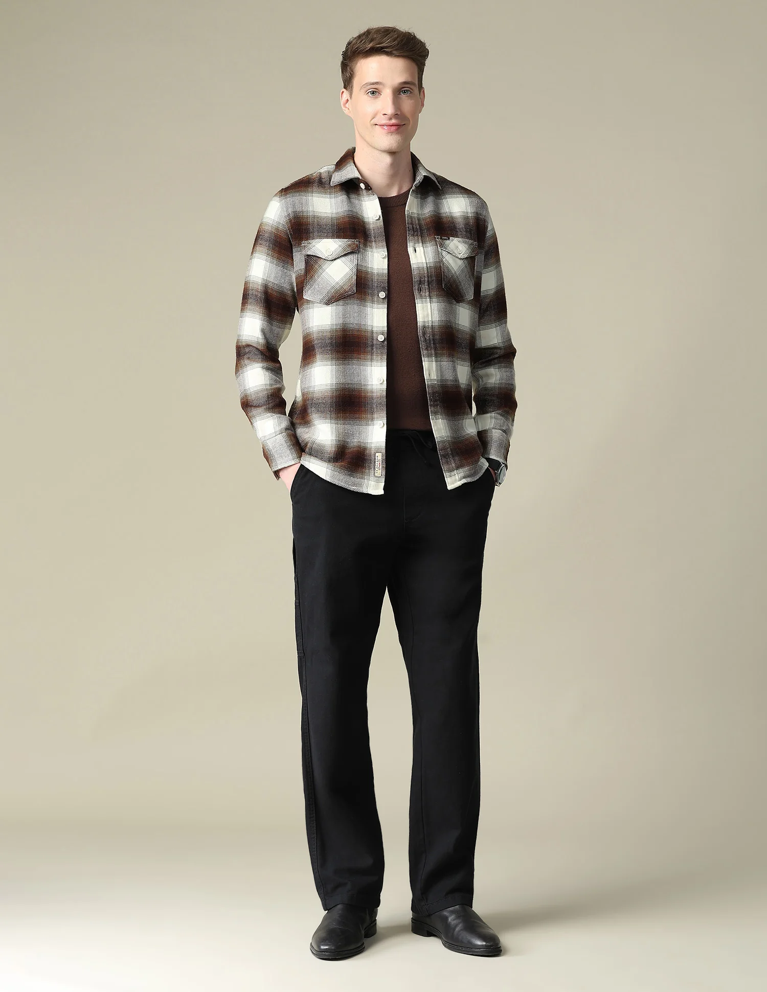 Twill Plaid Checked Shacket - Image 3