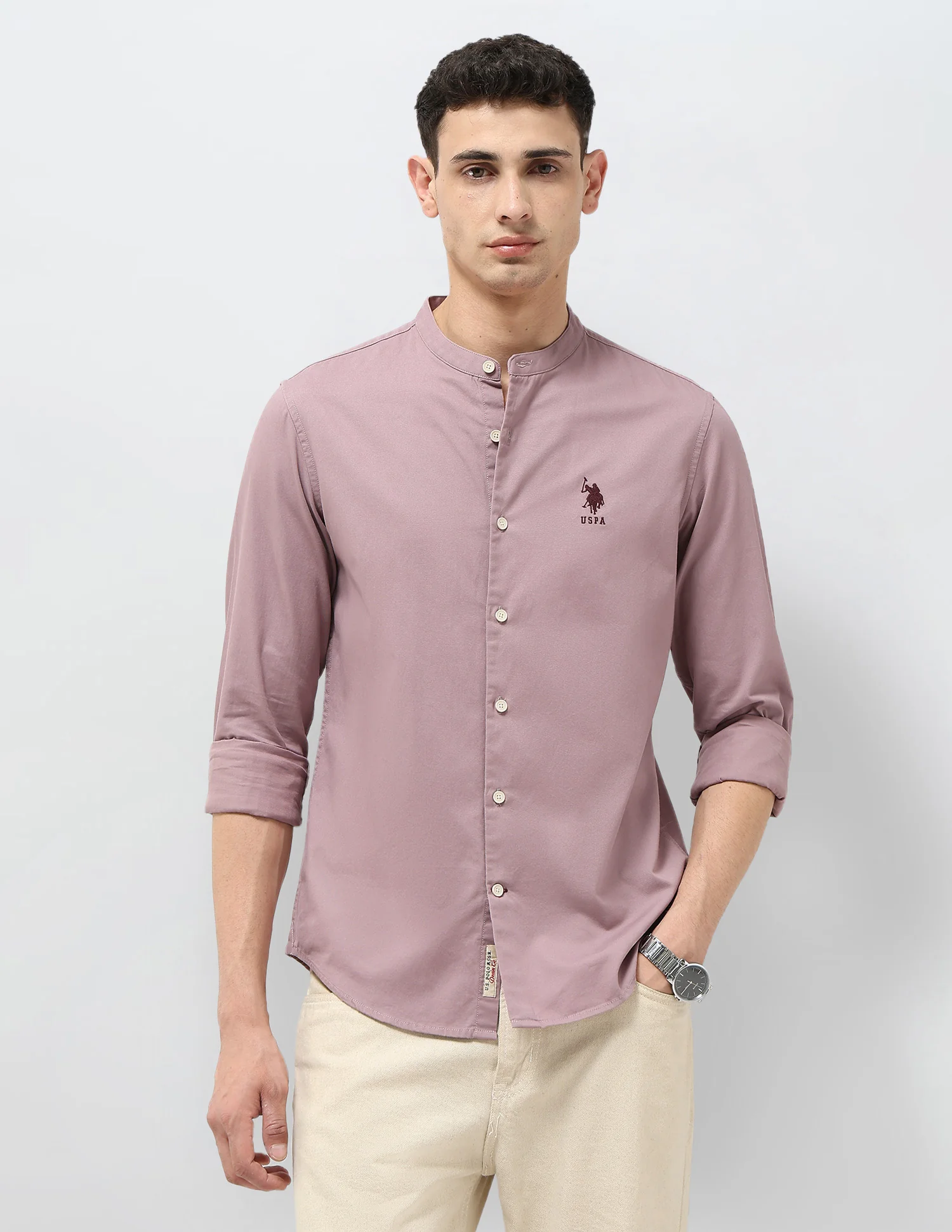 Twill Regular Fit Mandarin Shirt