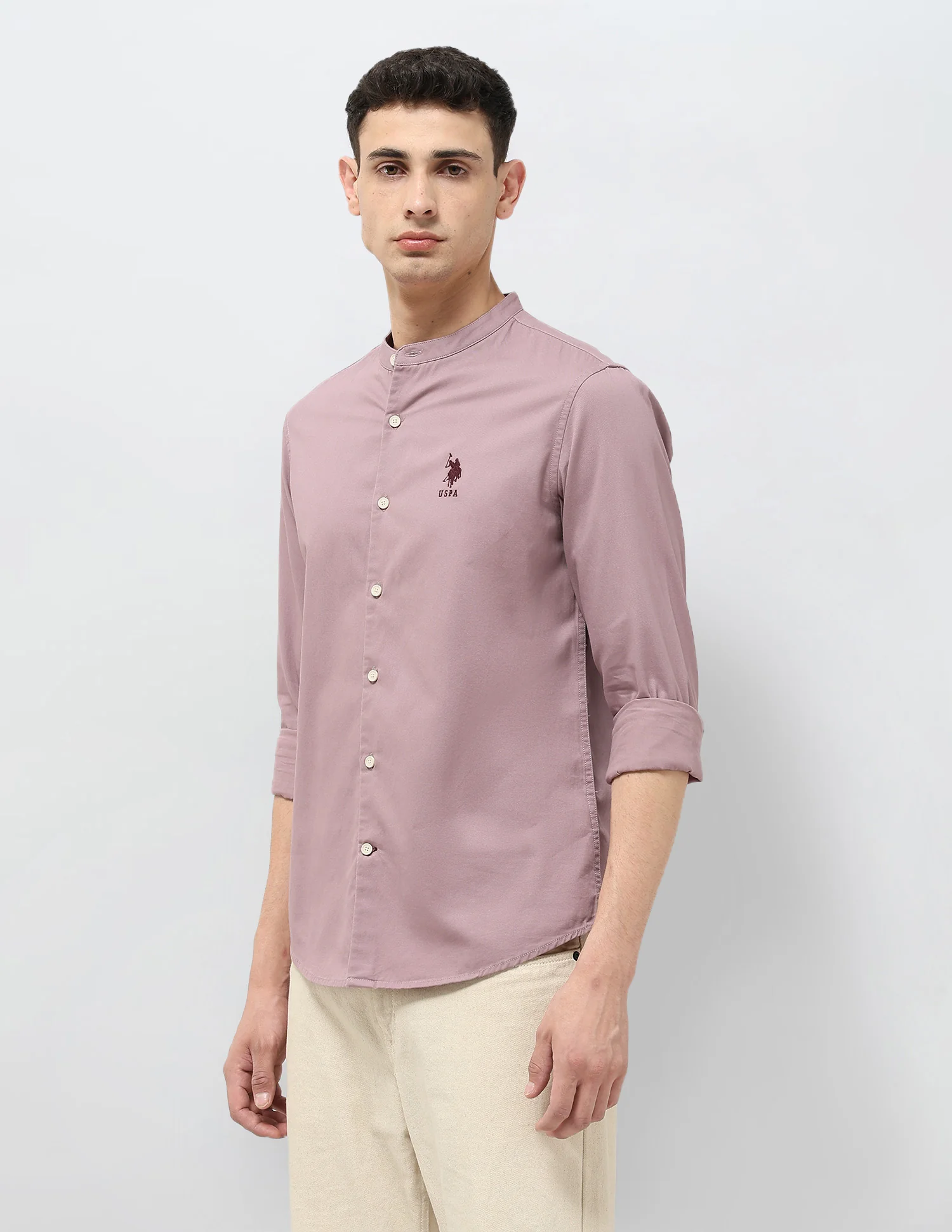 Twill Regular Fit Mandarin Shirt - Image 4