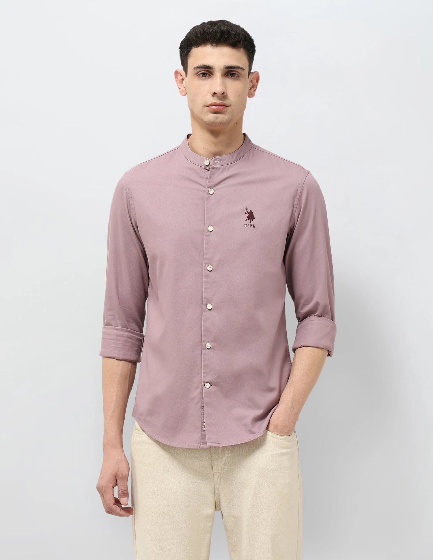 Twill Regular Fit Mandarin Shirt - Image 6