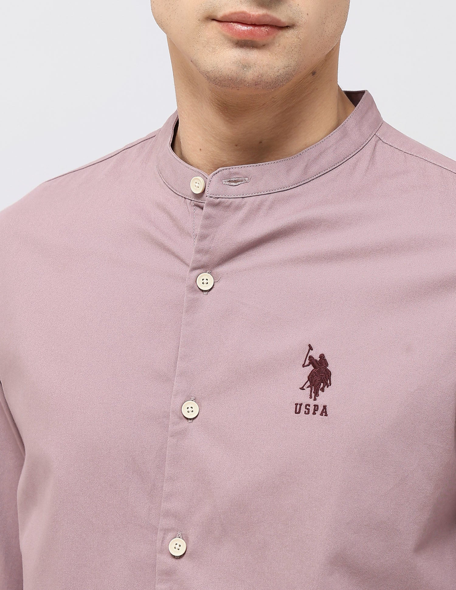 Twill Regular Fit Mandarin Shirt - Image 7