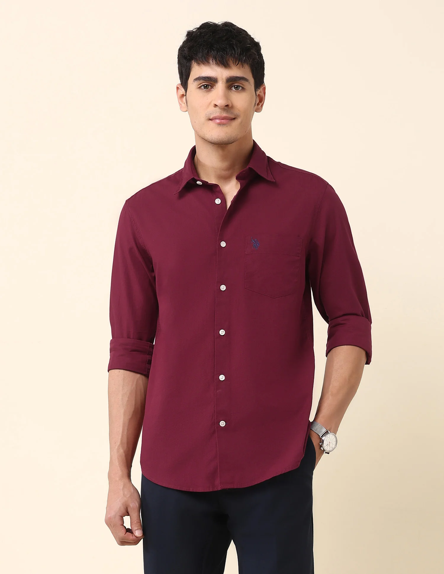Twill Tailored Fit Solid Shirt