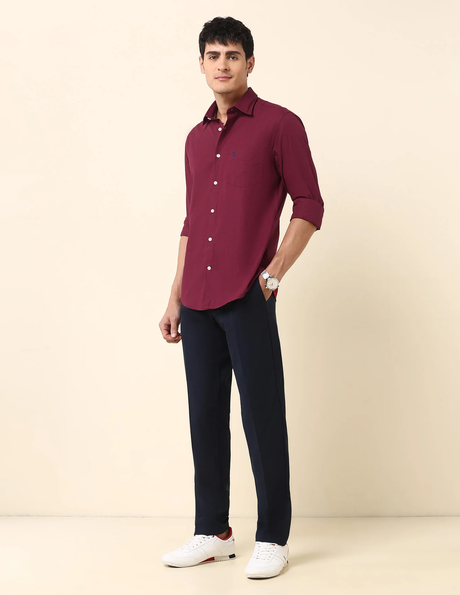Twill Tailored Fit Solid Shirt - Image 3