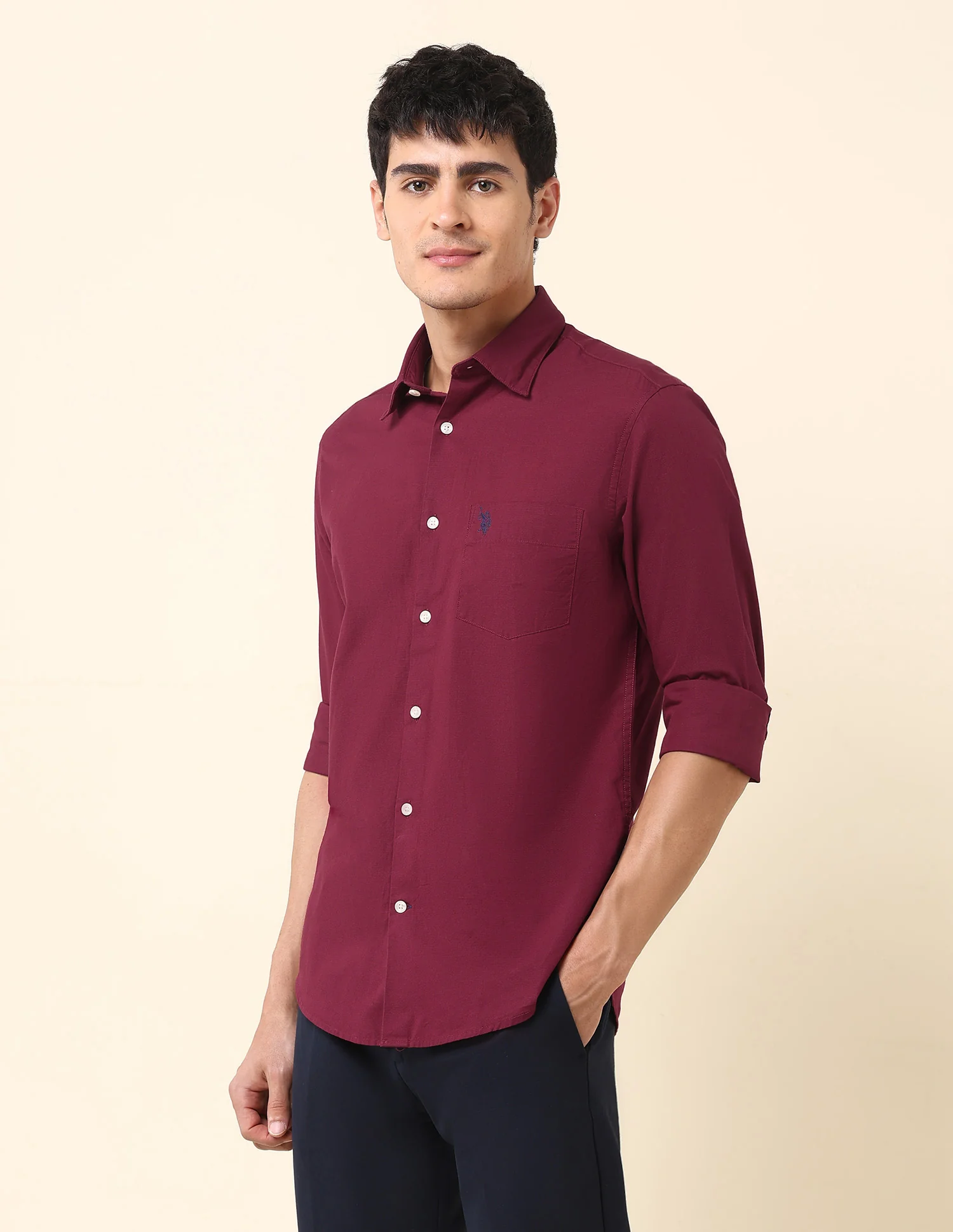 Twill Tailored Fit Solid Shirt - Image 4