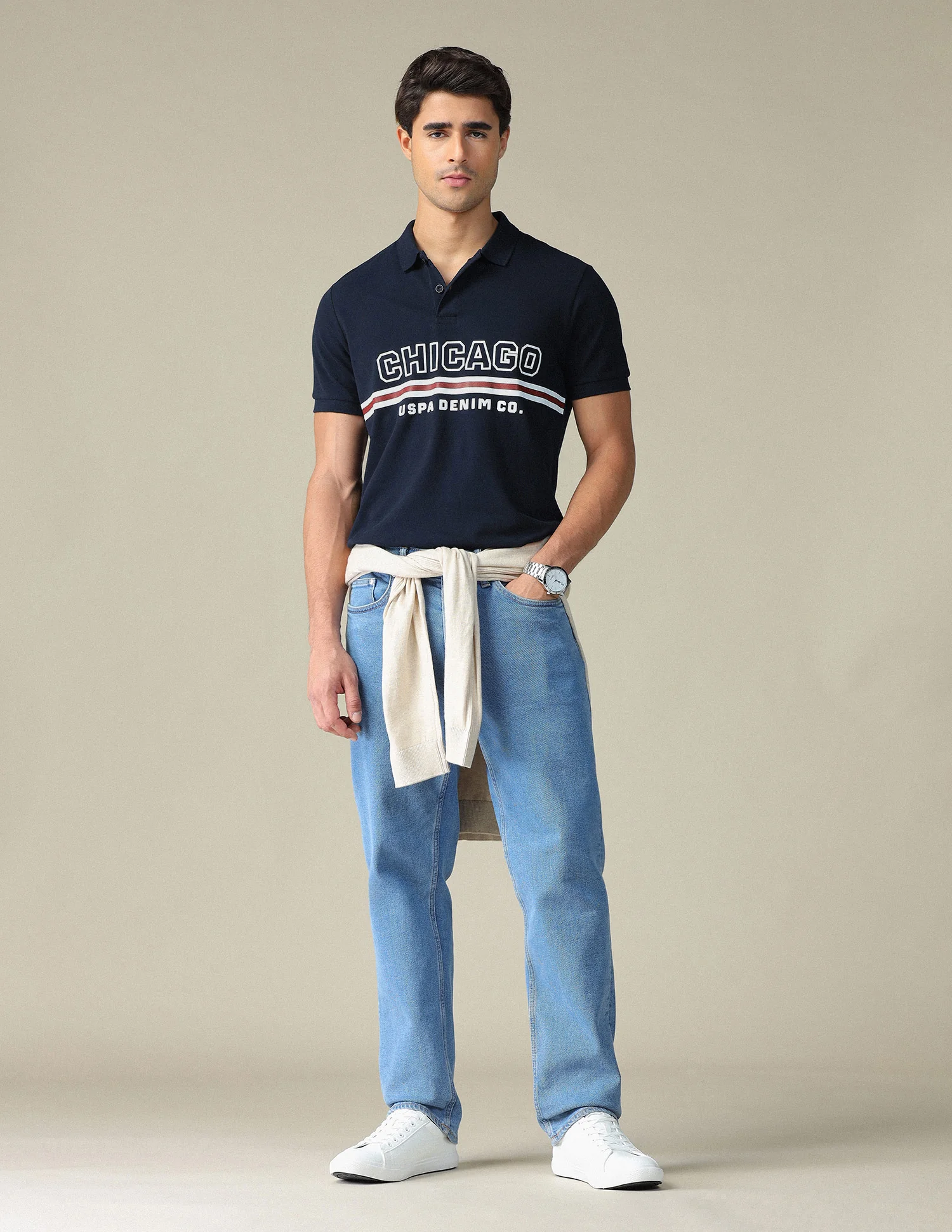 Typographic Printed Muscle Fit Polo Shirt - Image 3