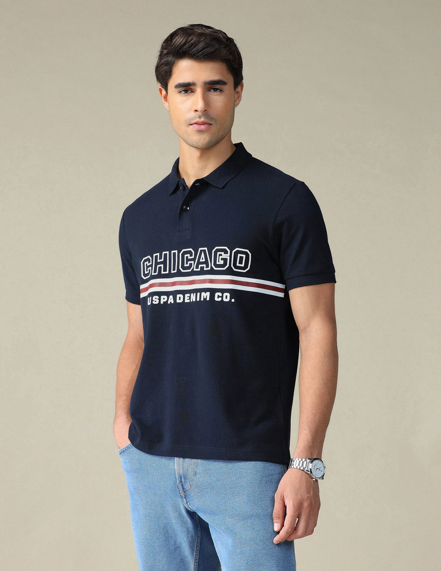 Typographic Printed Muscle Fit Polo Shirt - Image 4
