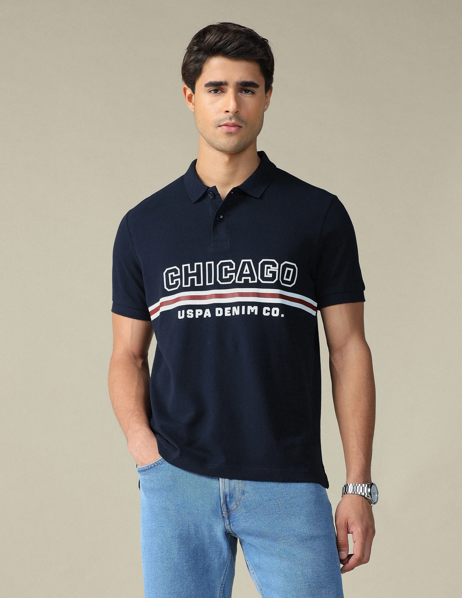 Typographic Printed Muscle Fit Polo Shirt - Image 6