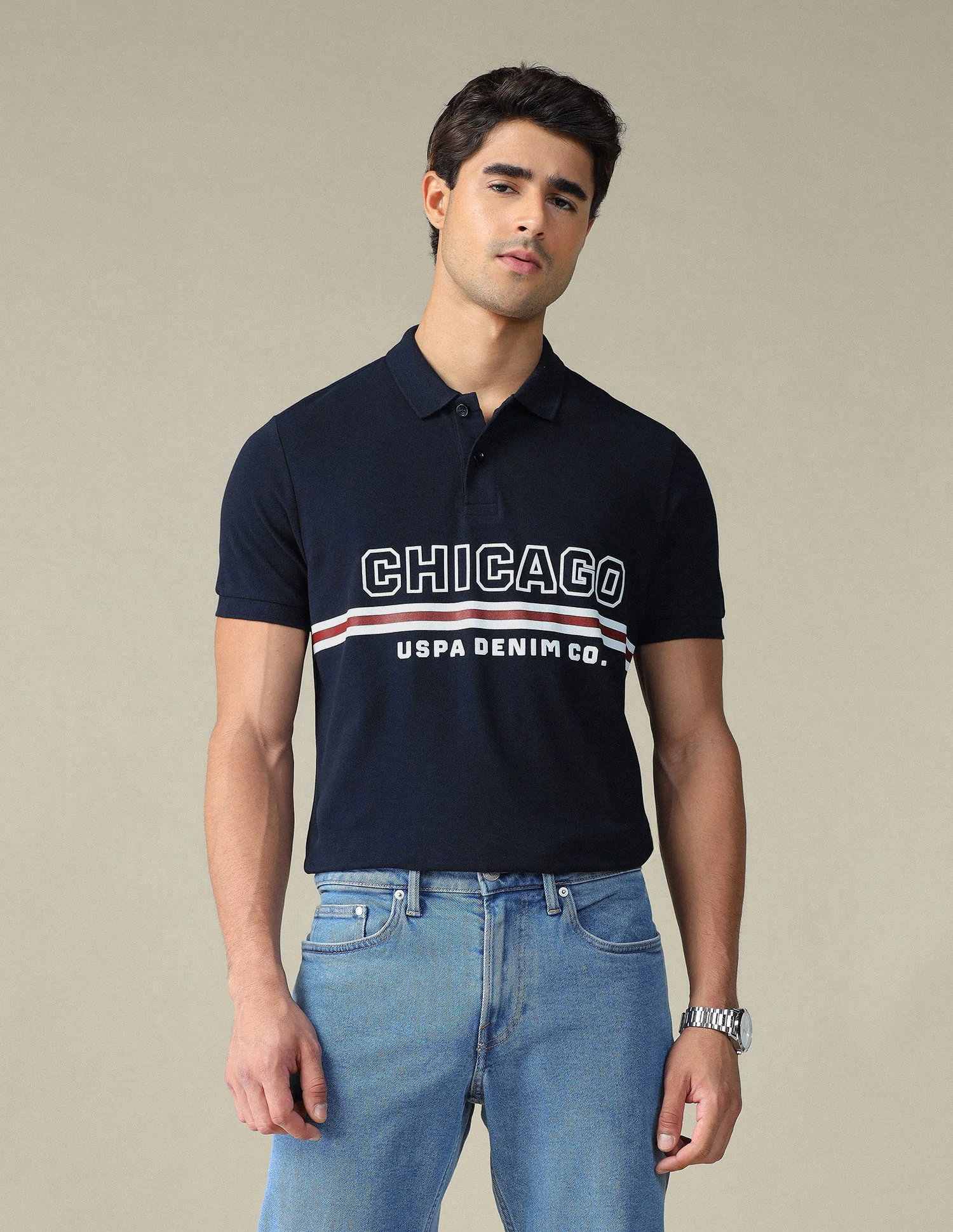 Typographic Printed Muscle Fit Polo Shirt - Image 8
