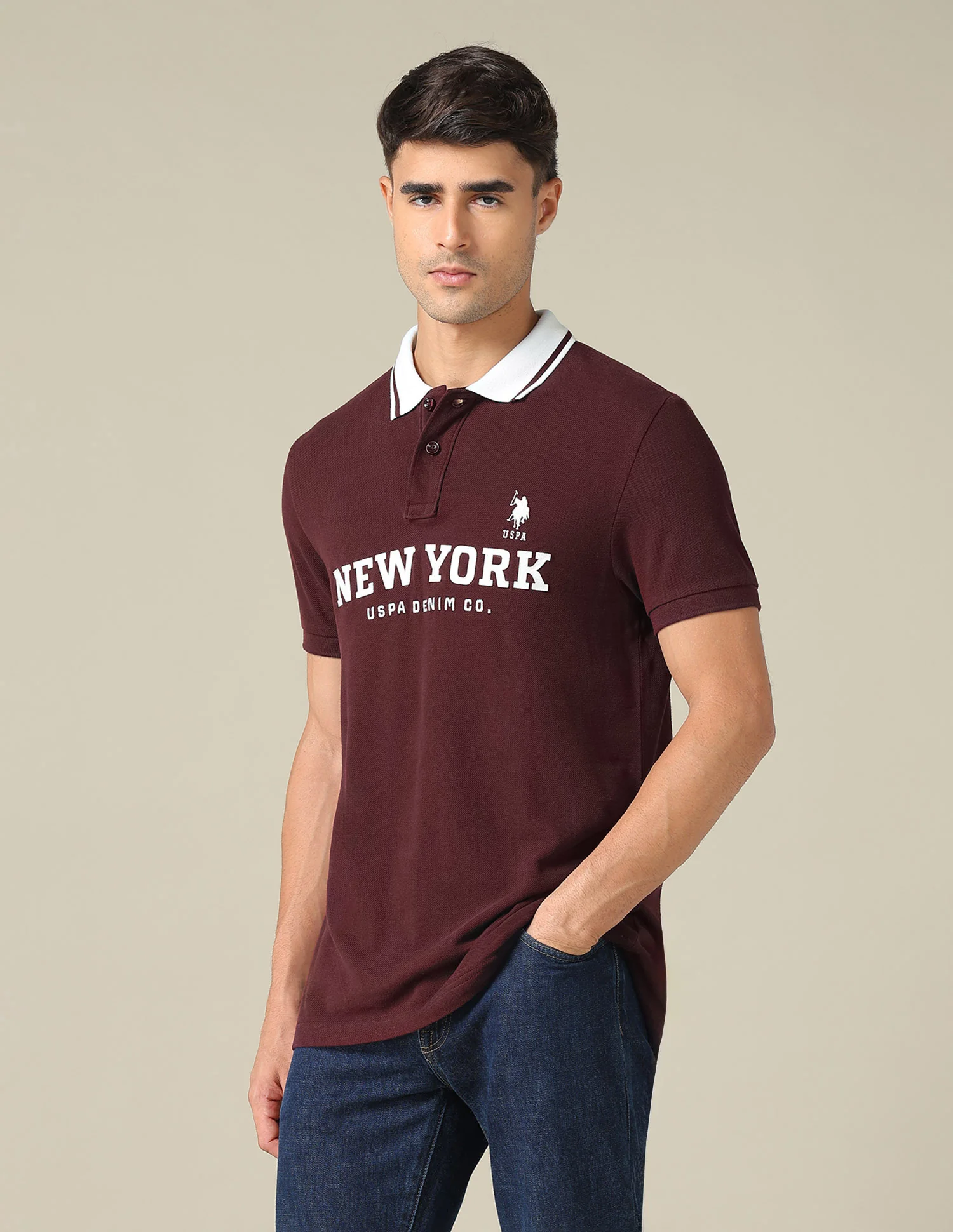 Typographic Printed Muscle Fit Polo Shirt - Image 4