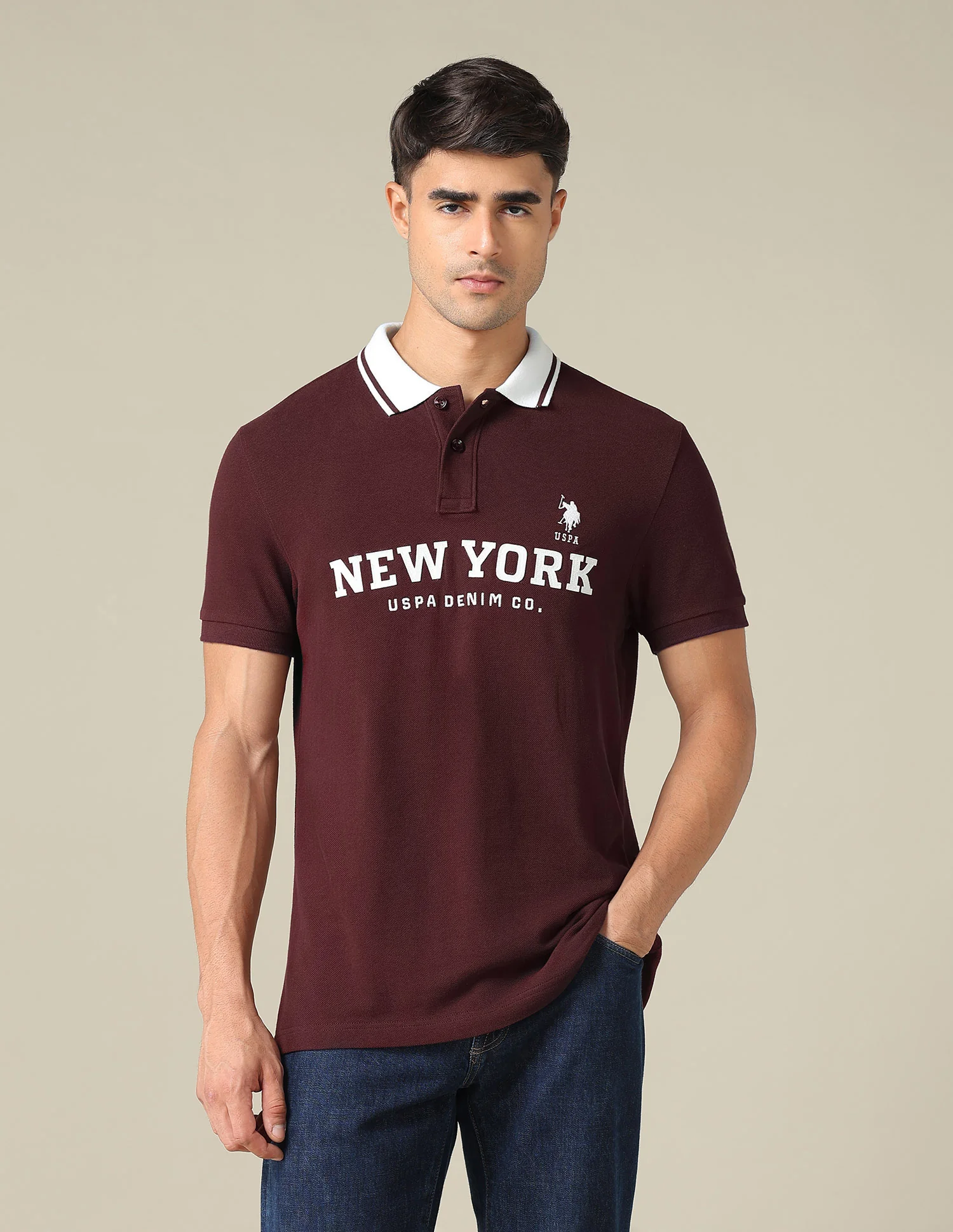 Typographic Printed Muscle Fit Polo Shirt - Image 6