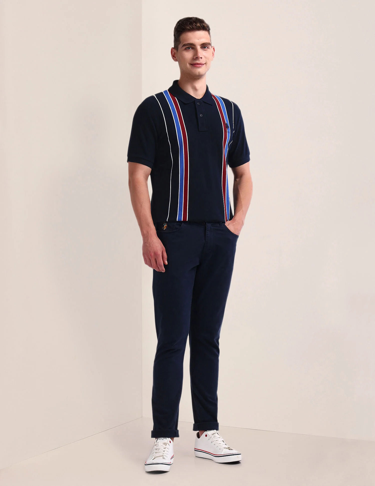 Vertical Stripe Pique Polo Shirt - Image 3