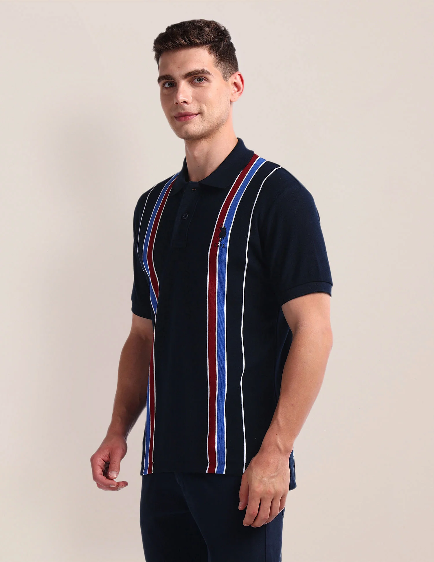 Vertical Stripe Pique Polo Shirt - Image 4