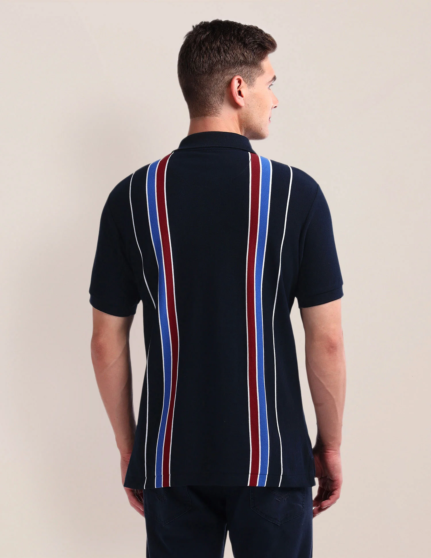 Vertical Stripe Pique Polo Shirt - Image 5
