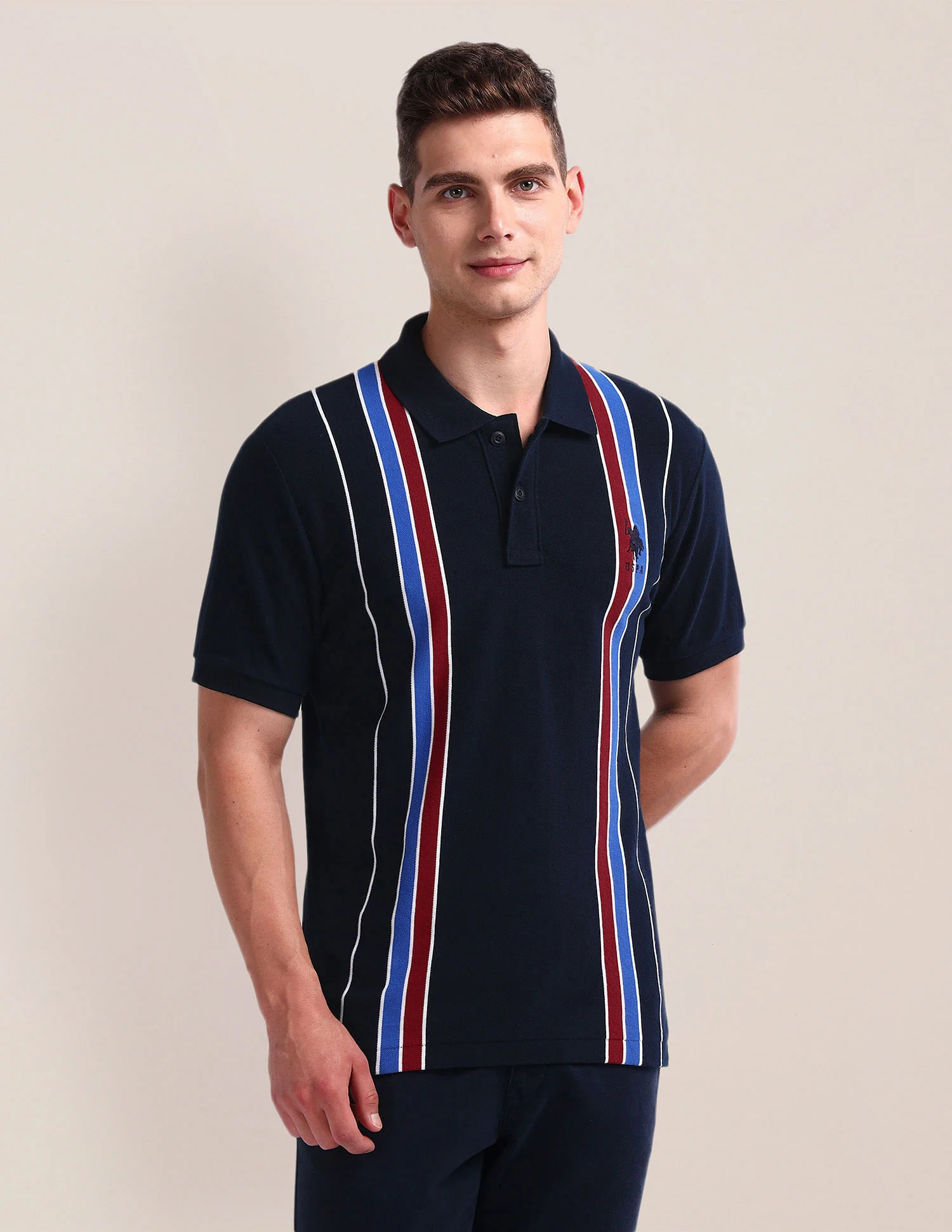 Vertical Stripe Pique Polo Shirt - Image 6