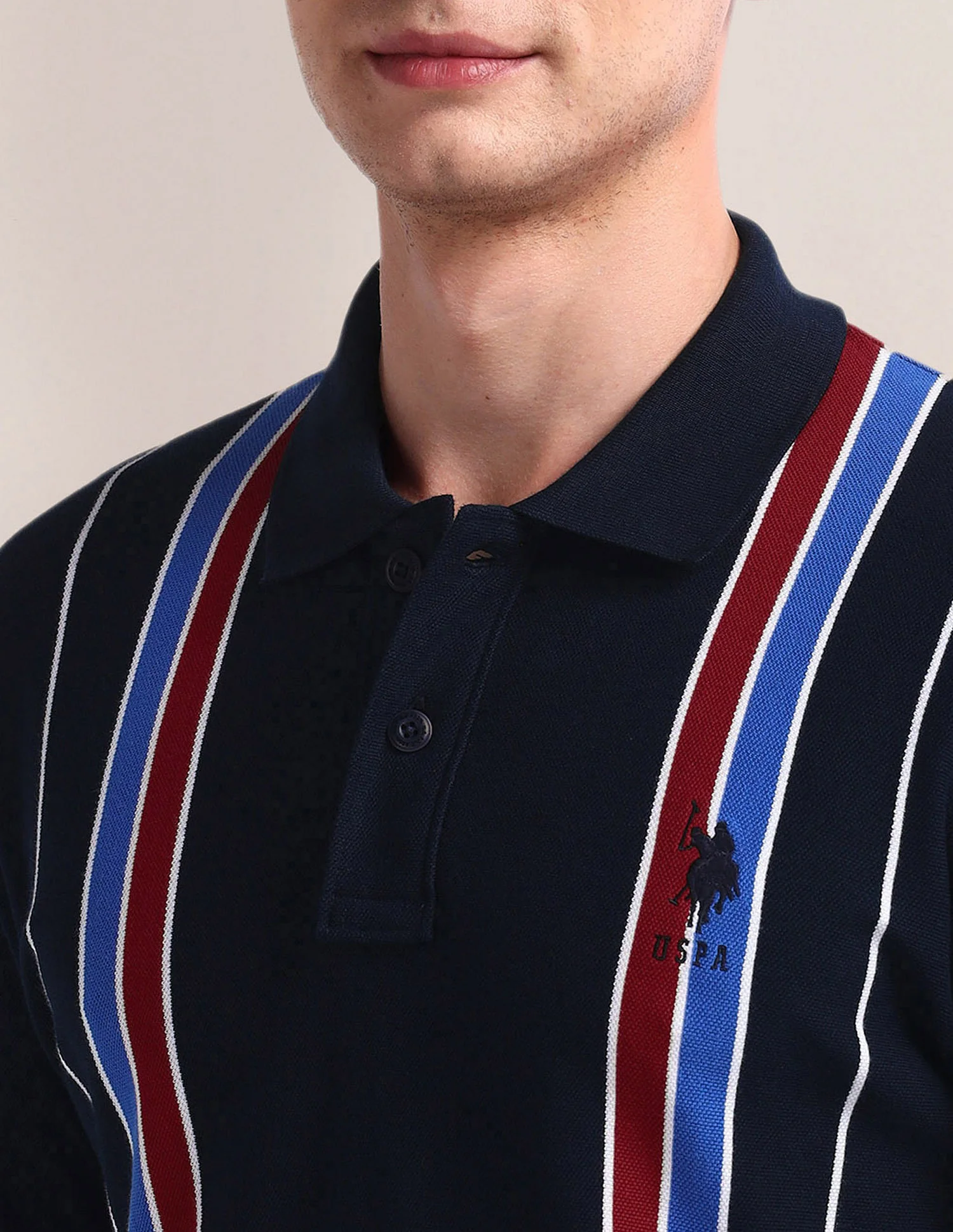Vertical Stripe Pique Polo Shirt - Image 7