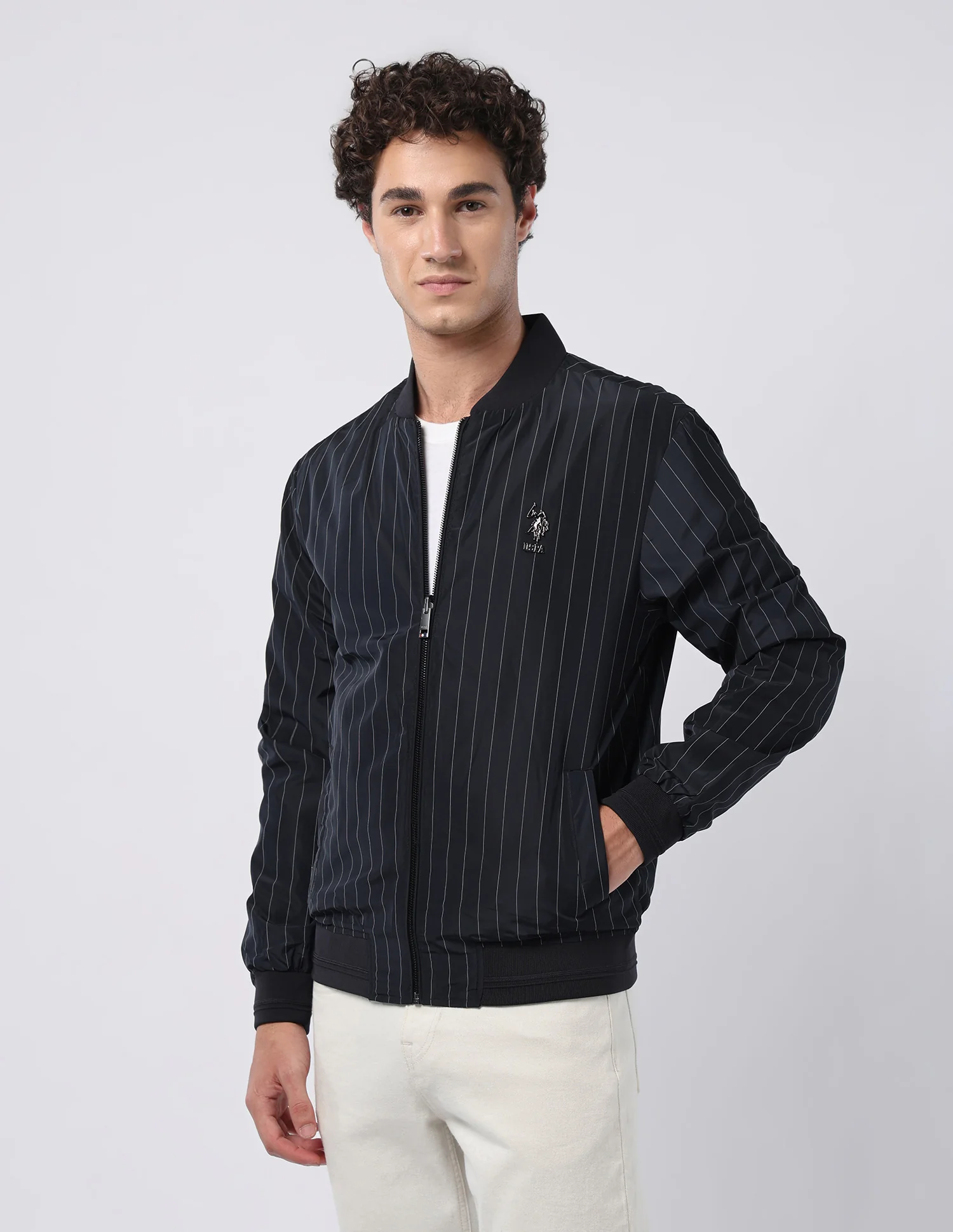 Vertical Striped Bomber Jacket - Image 4