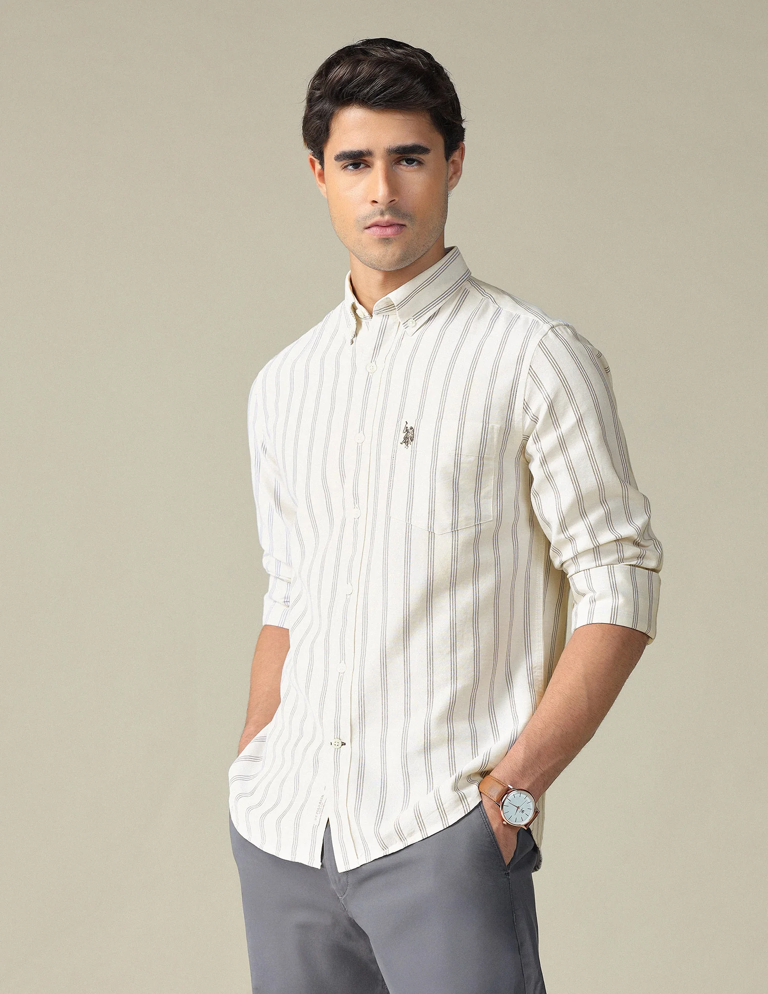 Vertical Striped Button Down Shirt - Image 8