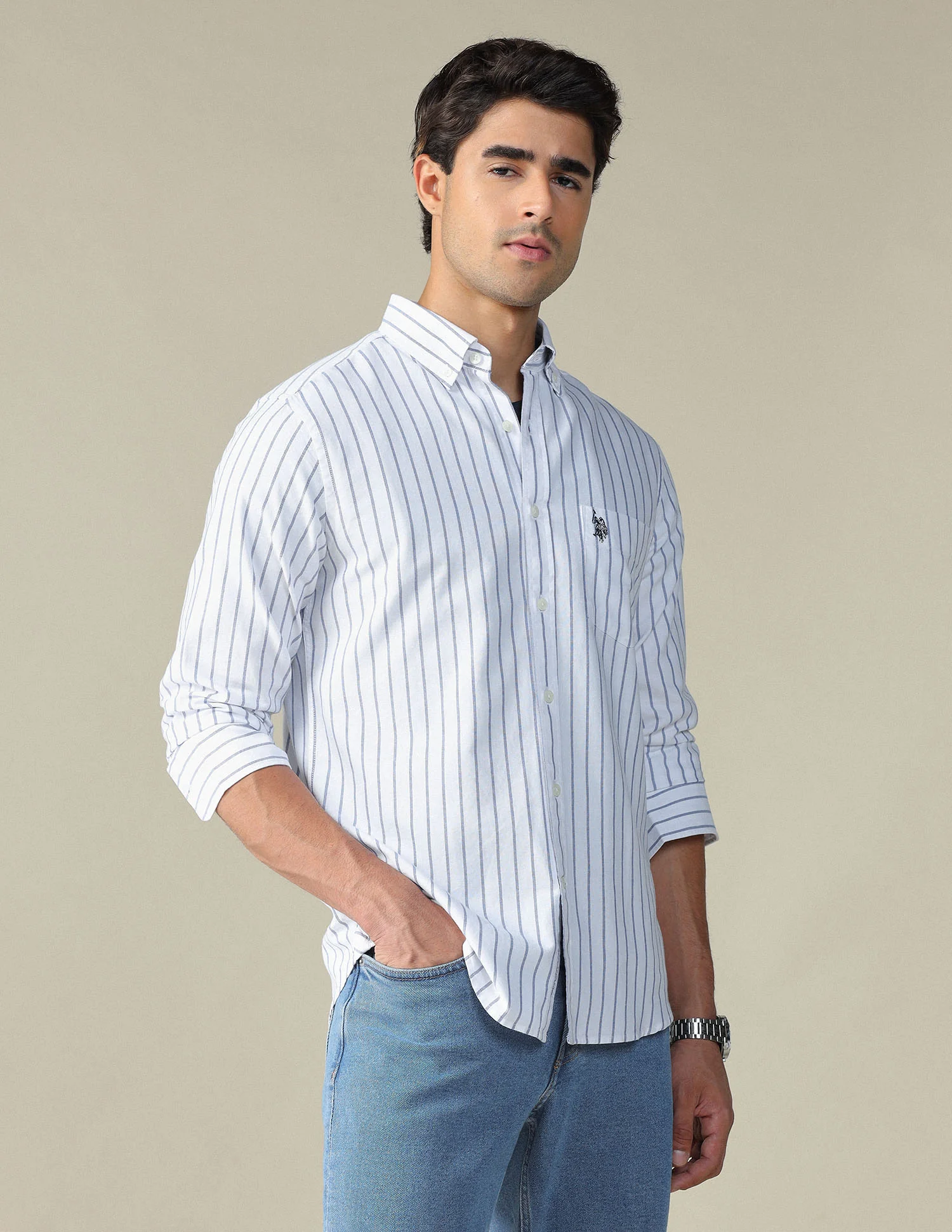 Vertical Striped Button Down Shirt - Image 4