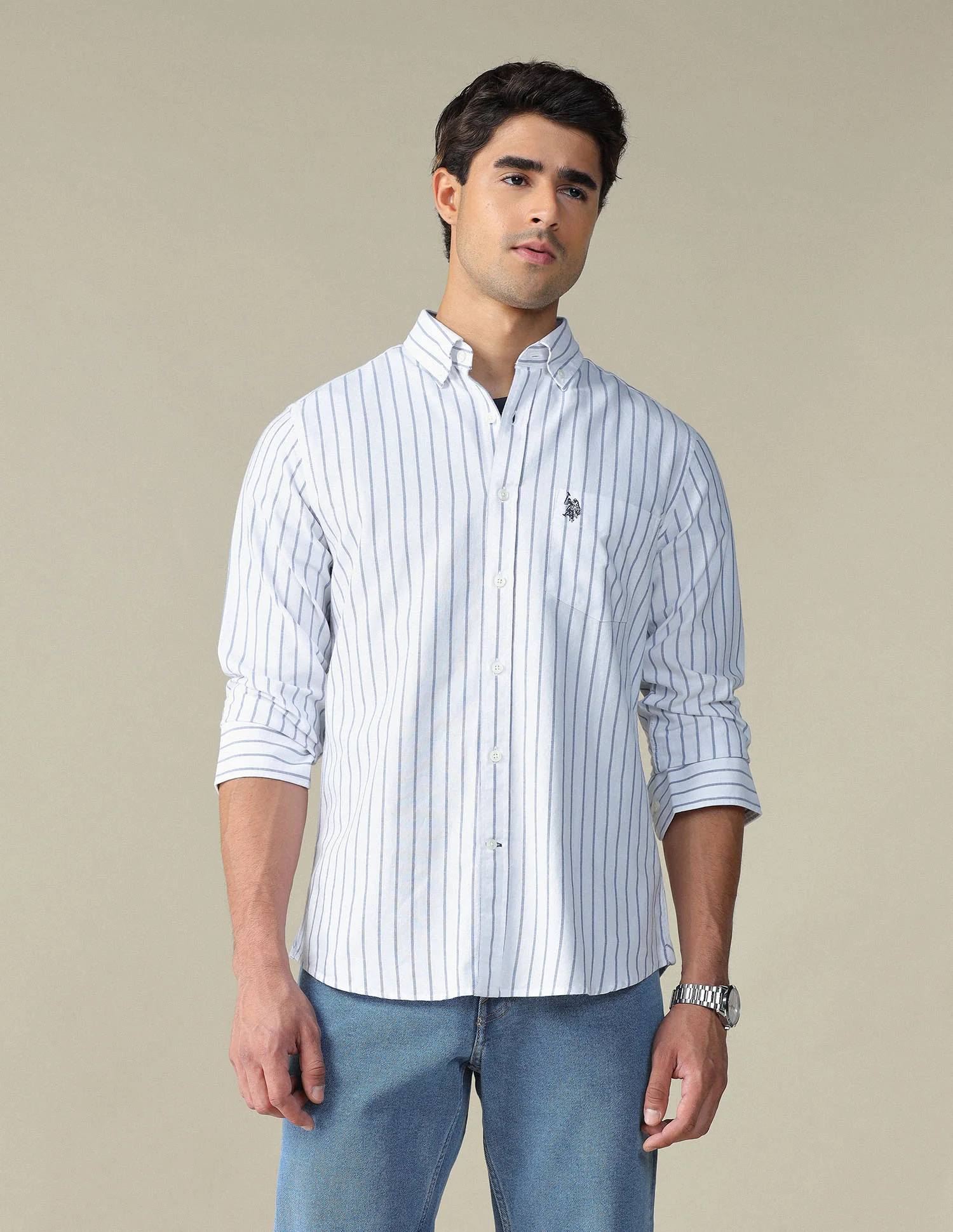 Vertical Striped Button Down Shirt - Image 6
