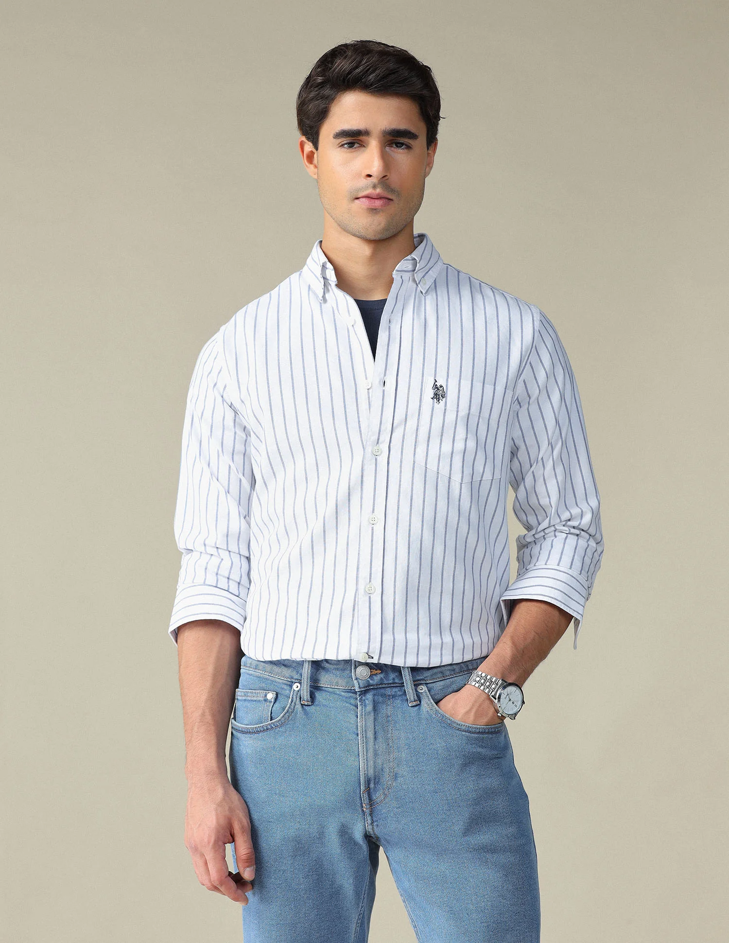Vertical Striped Button Down Shirt - Image 8