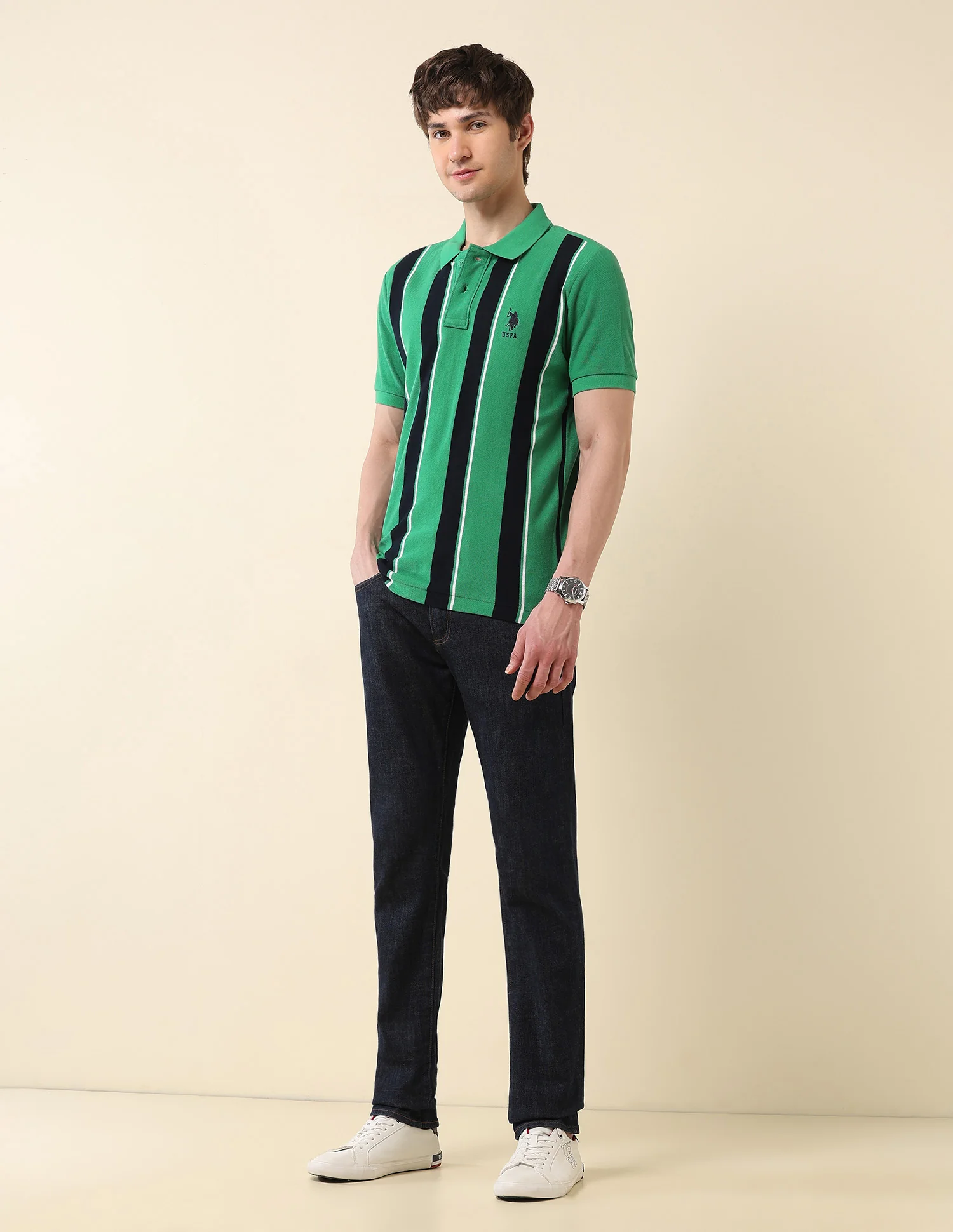 Vertical Striped Classic Polo Shirt - Image 3