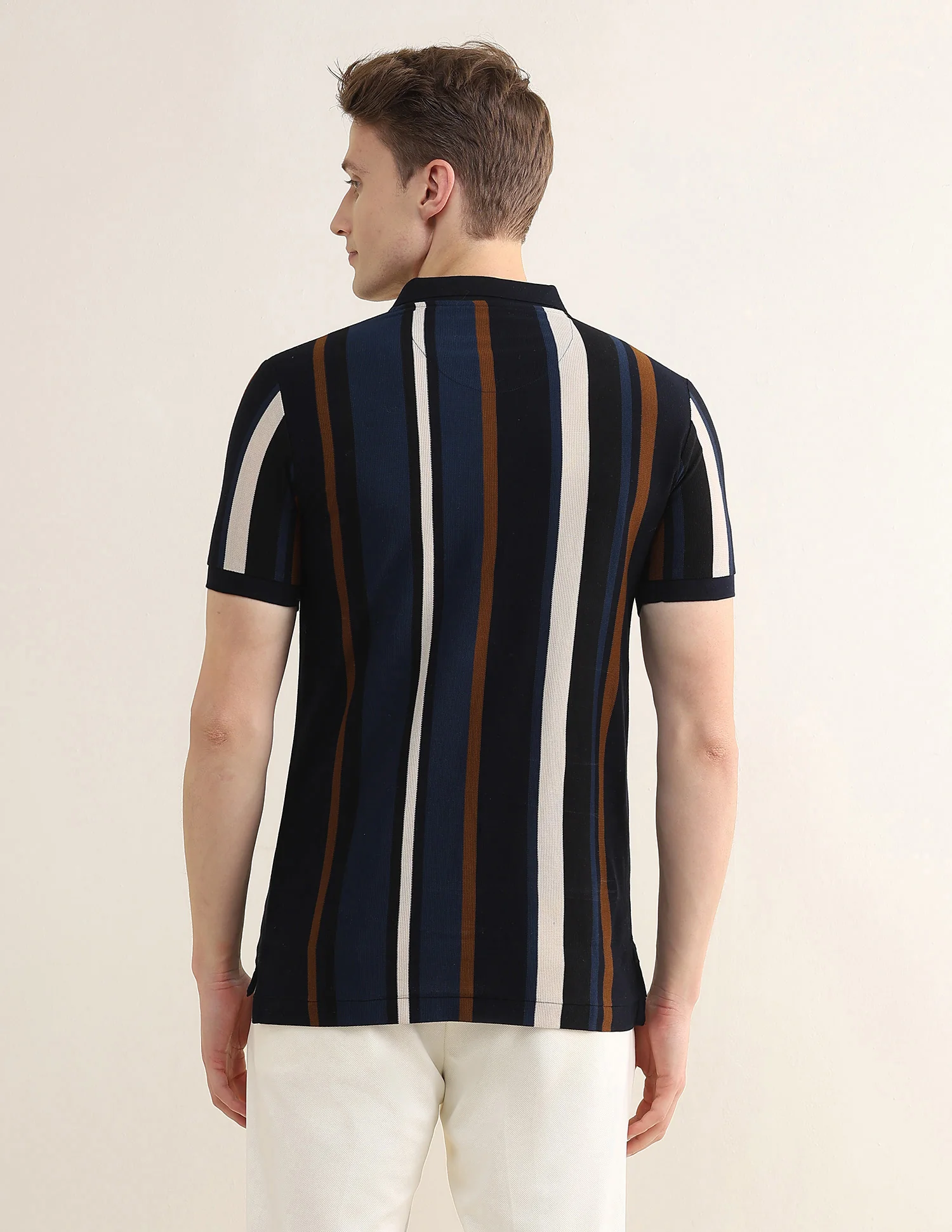Vertical Striped Colorblocked Slim Fit Polo Shirt - Image 5