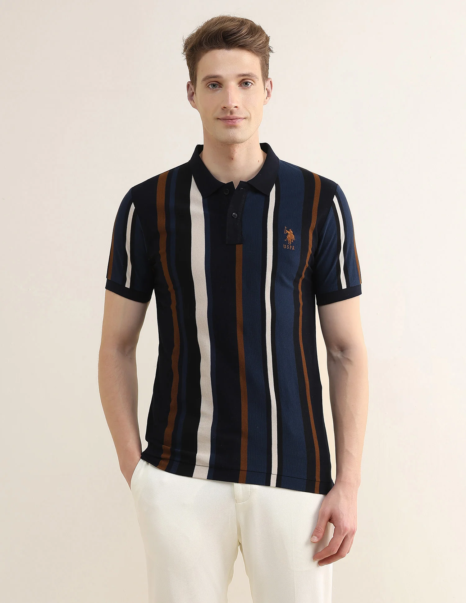 Vertical Striped Colorblocked Slim Fit Polo Shirt - Image 6