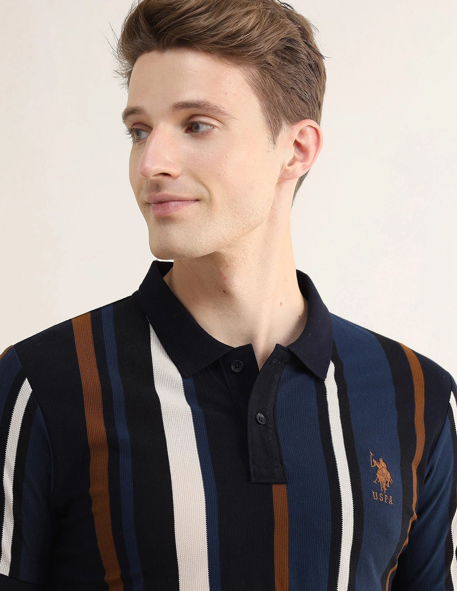 Vertical Striped Colorblocked Slim Fit Polo Shirt - Image 7