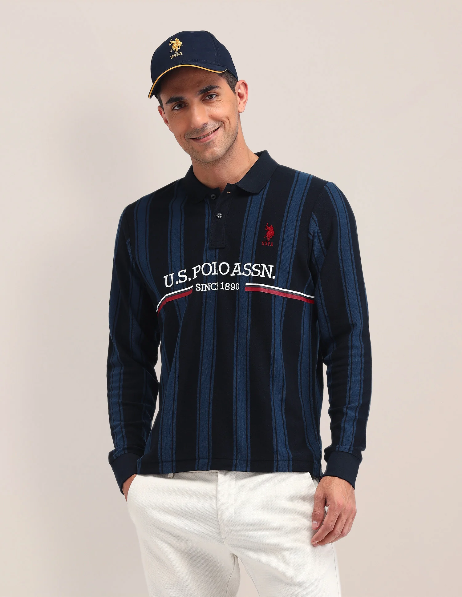 Vertical Striped Cotton Polo Shirt