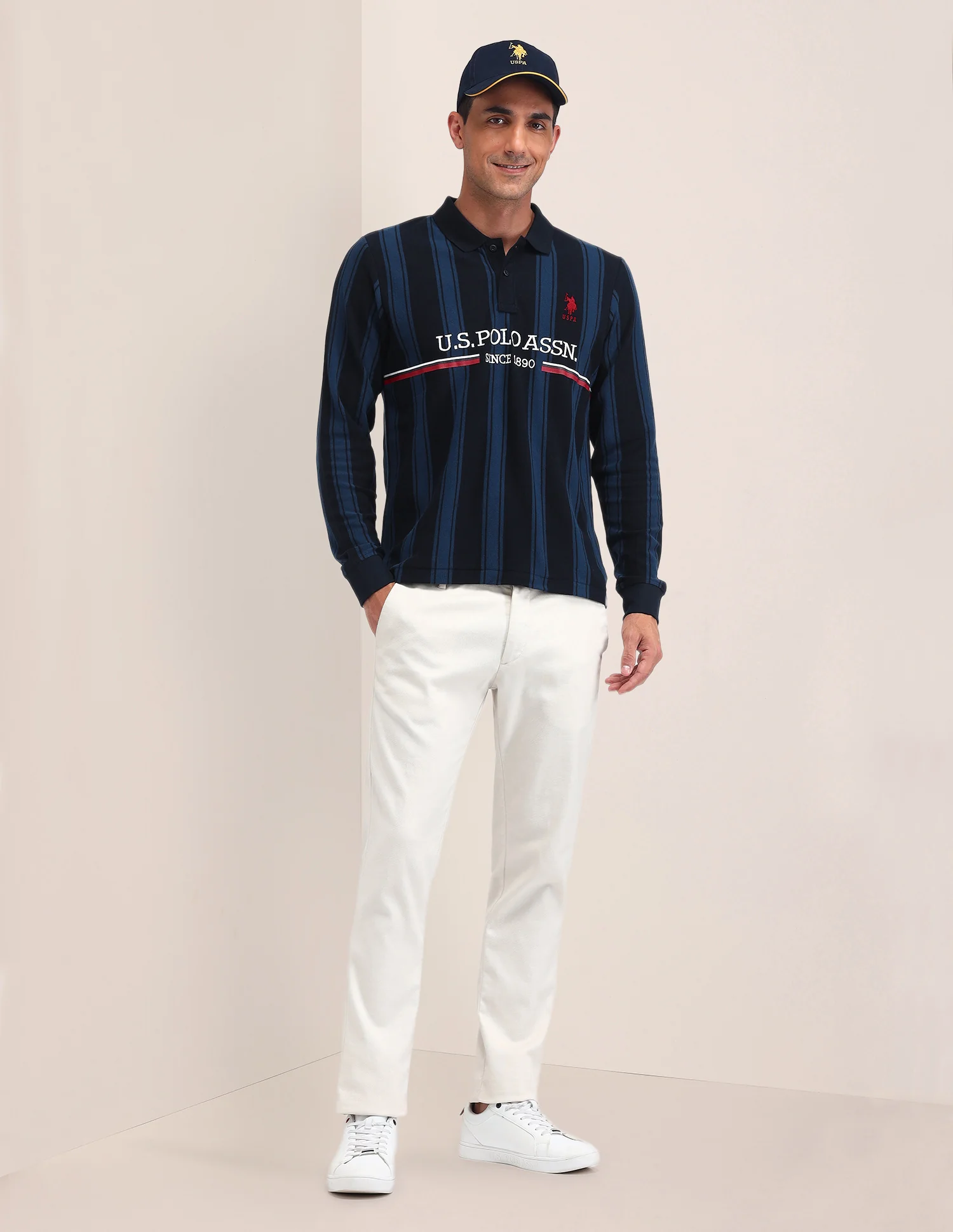 Vertical Striped Cotton Polo Shirt - Image 3