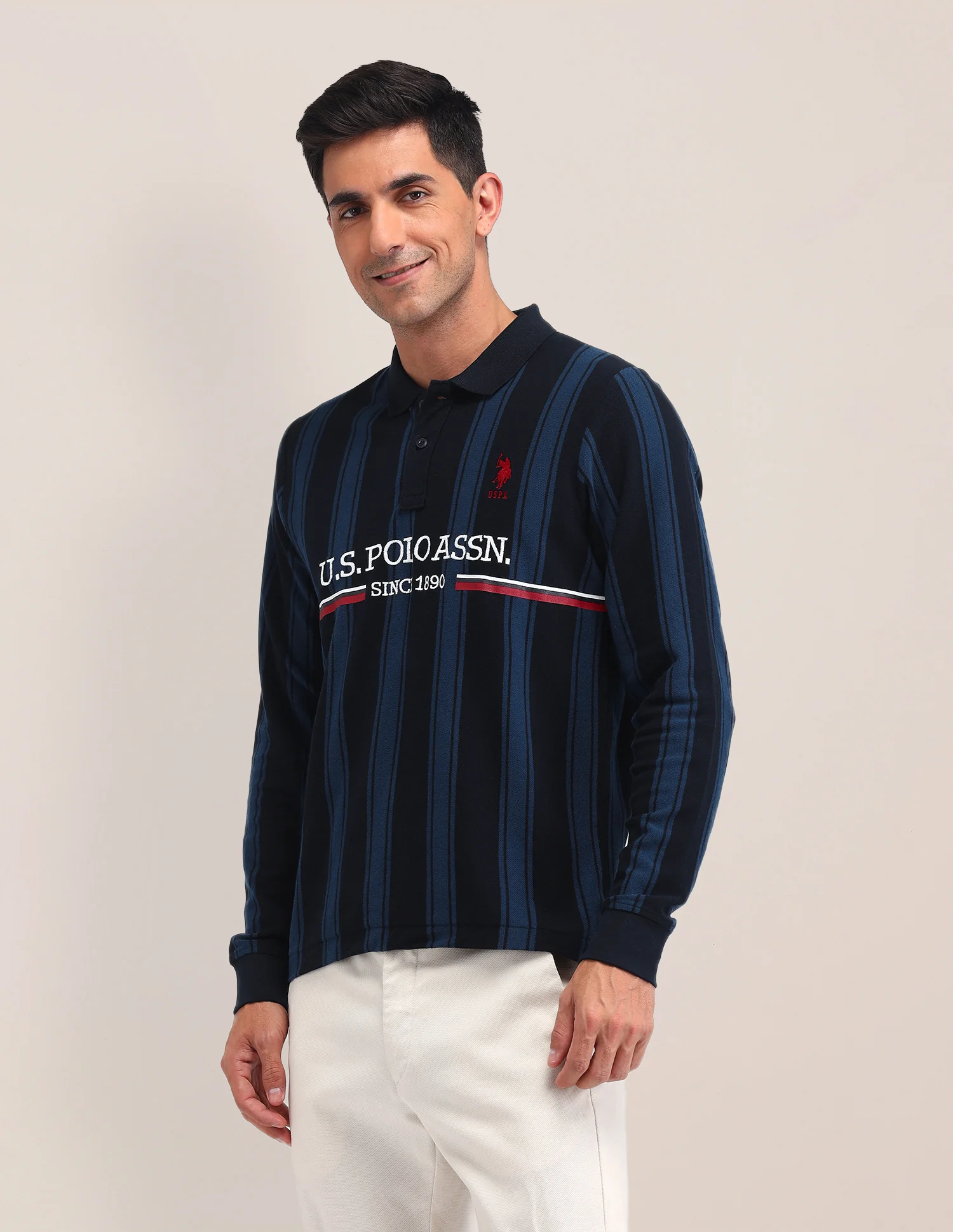 Vertical Striped Cotton Polo Shirt - Image 4