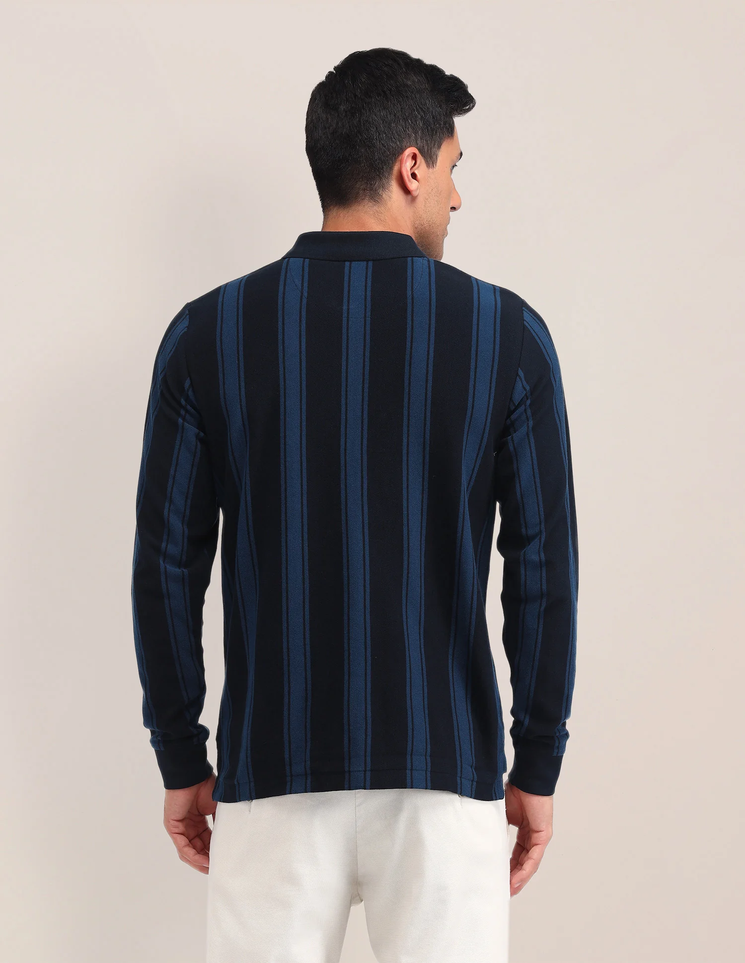 Vertical Striped Cotton Polo Shirt - Image 5