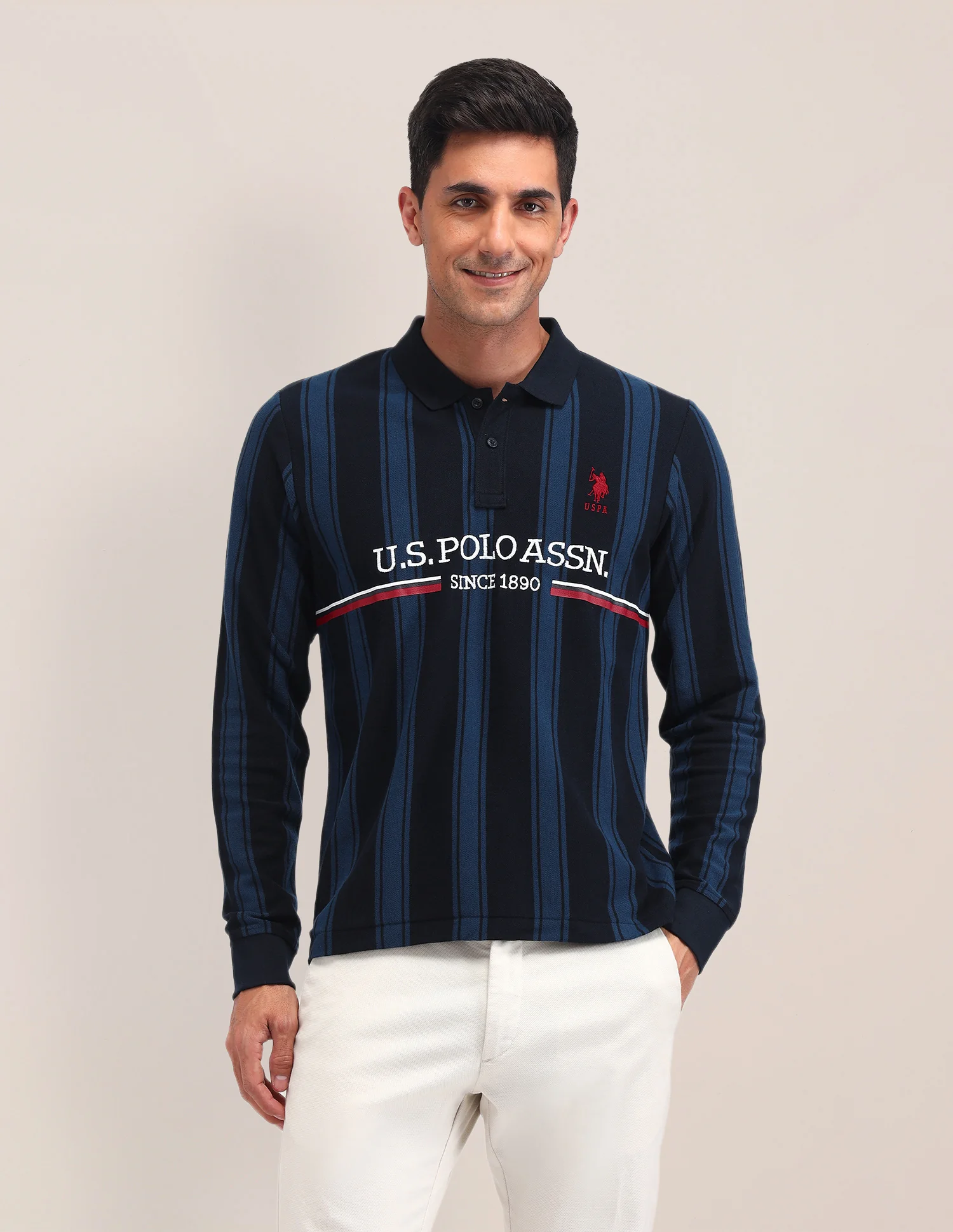 Vertical Striped Cotton Polo Shirt - Image 6