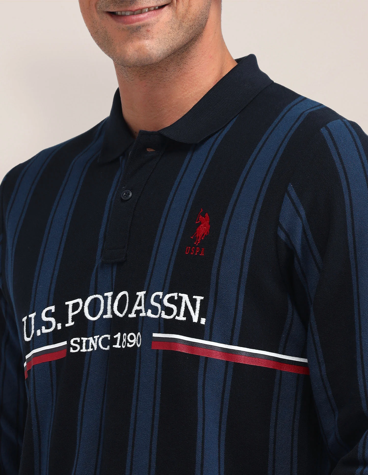 Vertical Striped Cotton Polo Shirt - Image 7