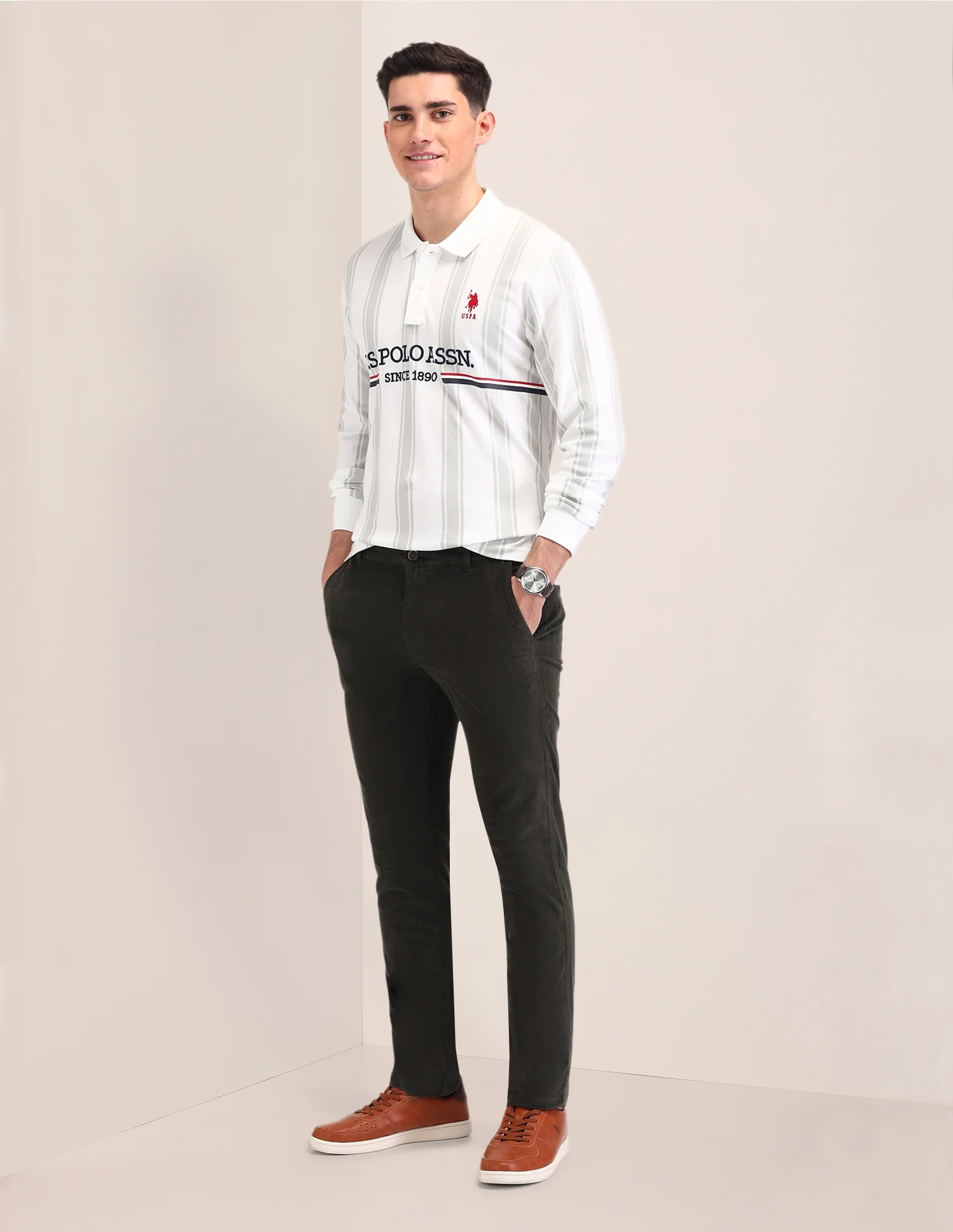 Vertical Striped Cotton Polo Shirt - Image 3