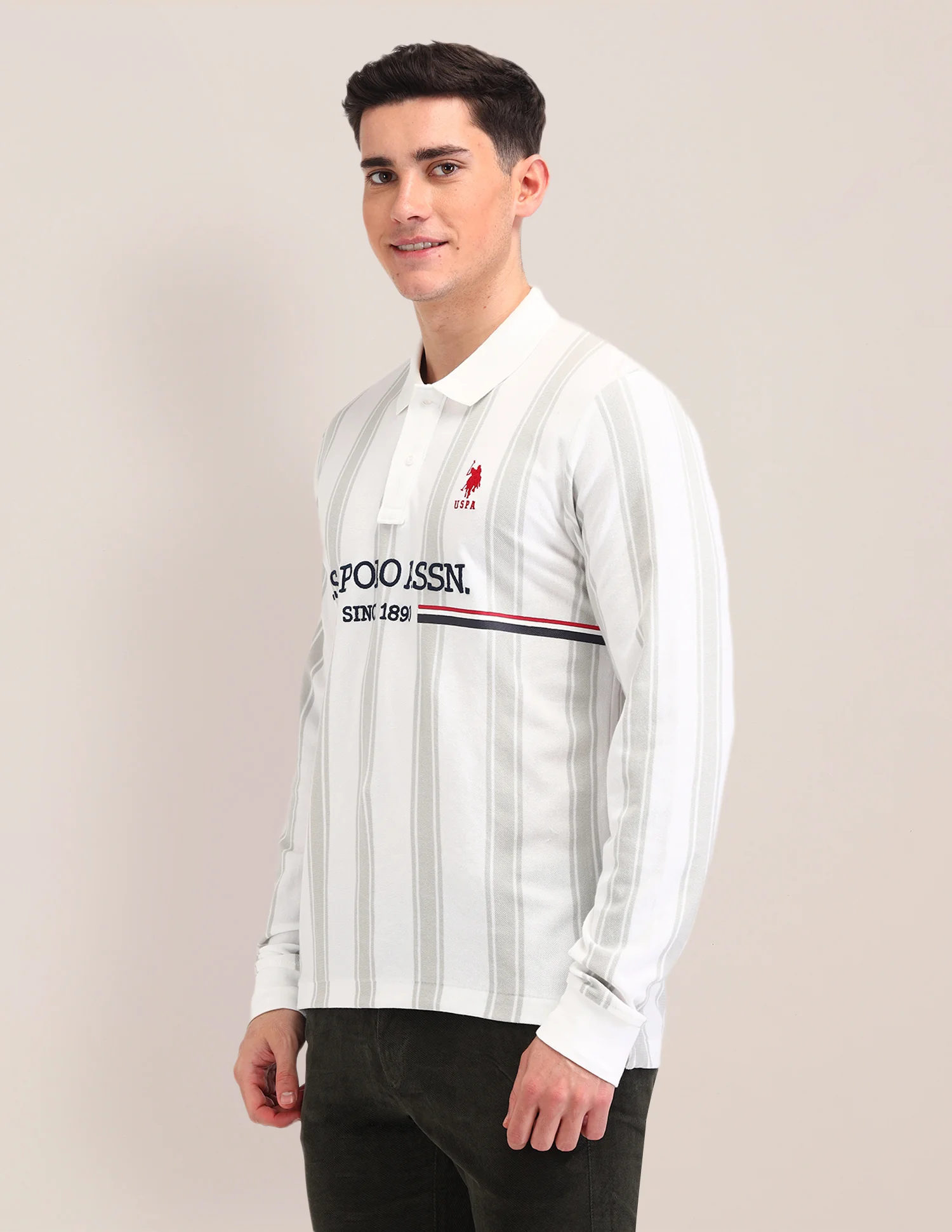 Vertical Striped Cotton Polo Shirt - Image 4