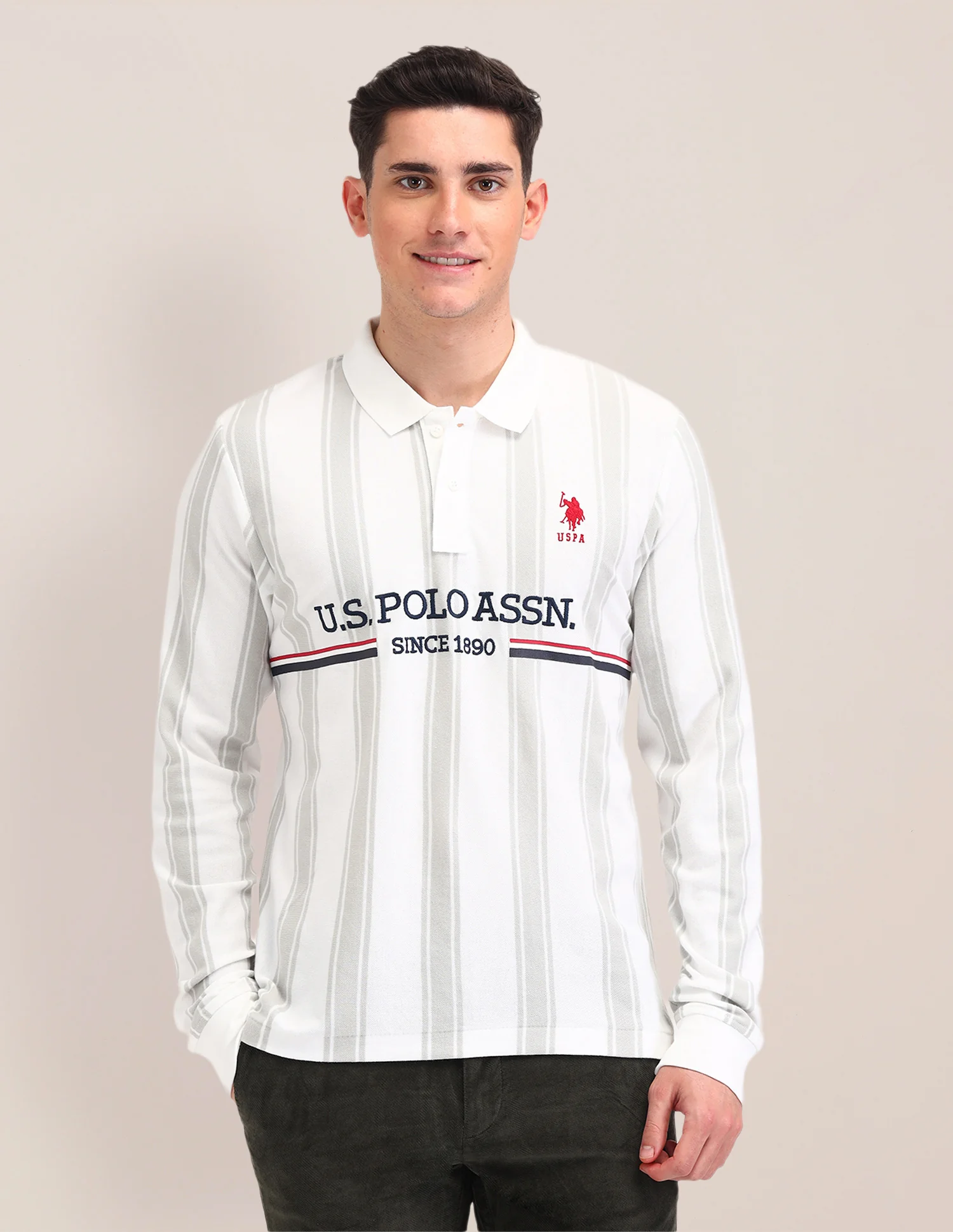 Vertical Striped Cotton Polo Shirt - Image 6