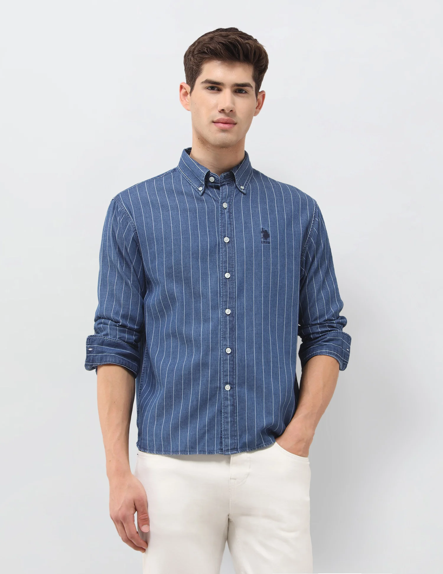 Vertical Striped Dobby Shirt - Image 6