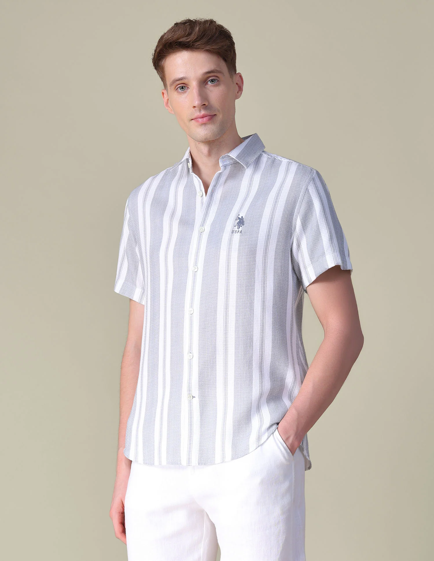 Vertical Striped Dobby Shirt - Image 4