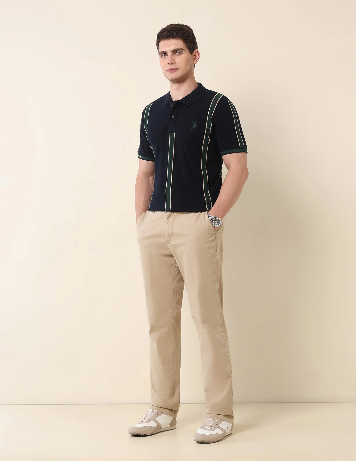 Vertical Striped Gold Cup Polo Shirt - Image 3
