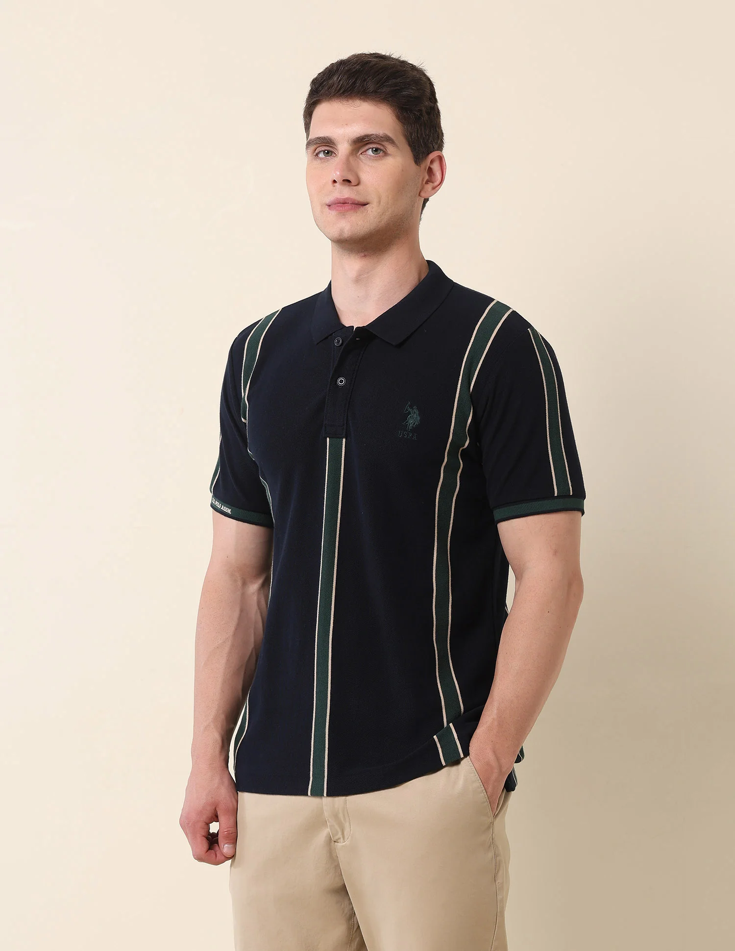 Vertical Striped Gold Cup Polo Shirt - Image 4