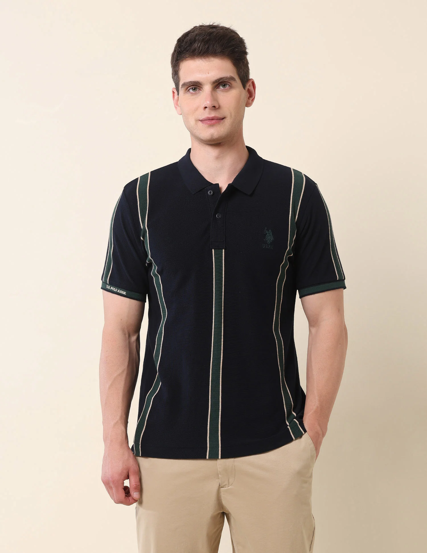 Vertical Striped Gold Cup Polo Shirt - Image 6