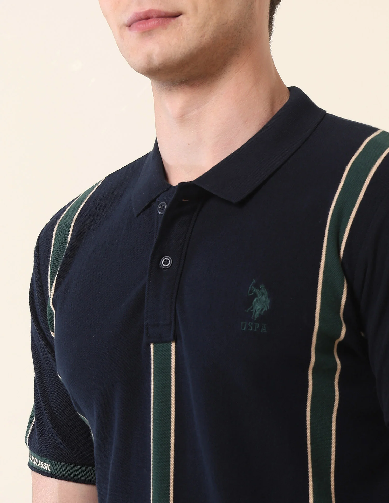 Vertical Striped Gold Cup Polo Shirt - Image 7