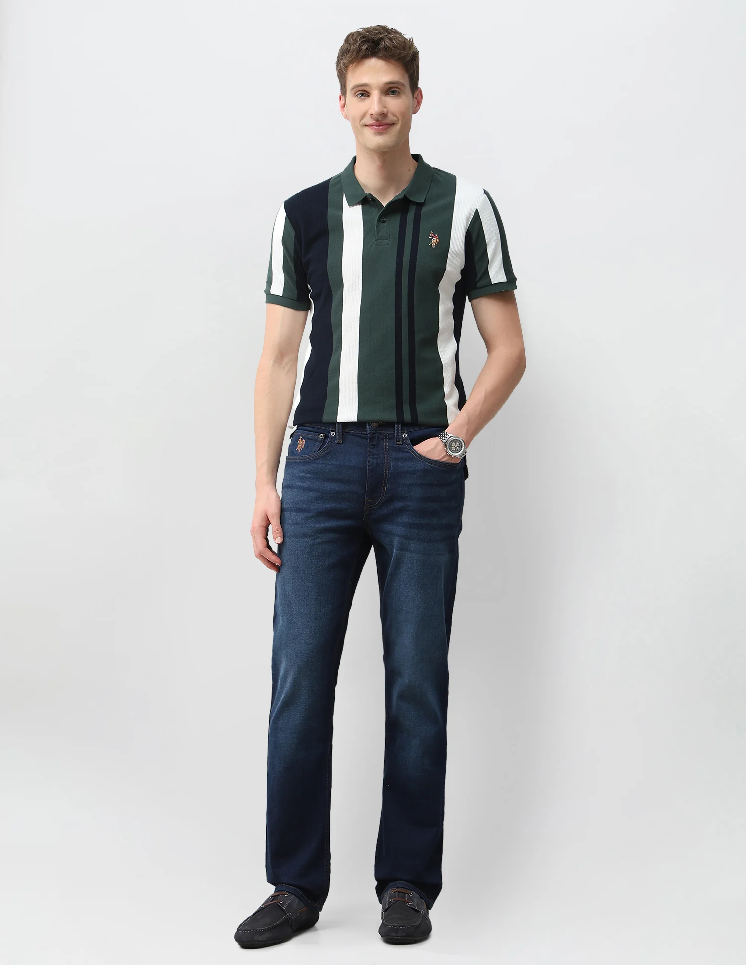 Vertical Striped Muscle Fit Polo Shirt - Image 3
