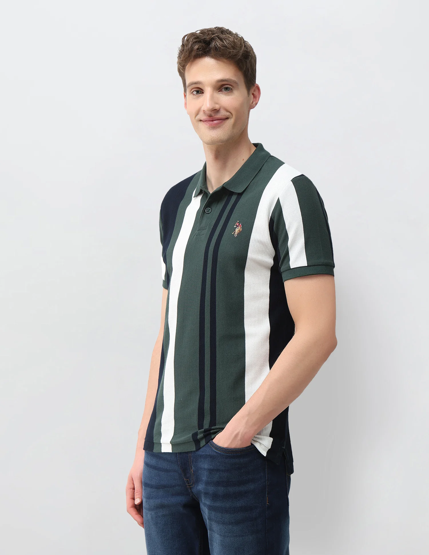 Vertical Striped Muscle Fit Polo Shirt - Image 4